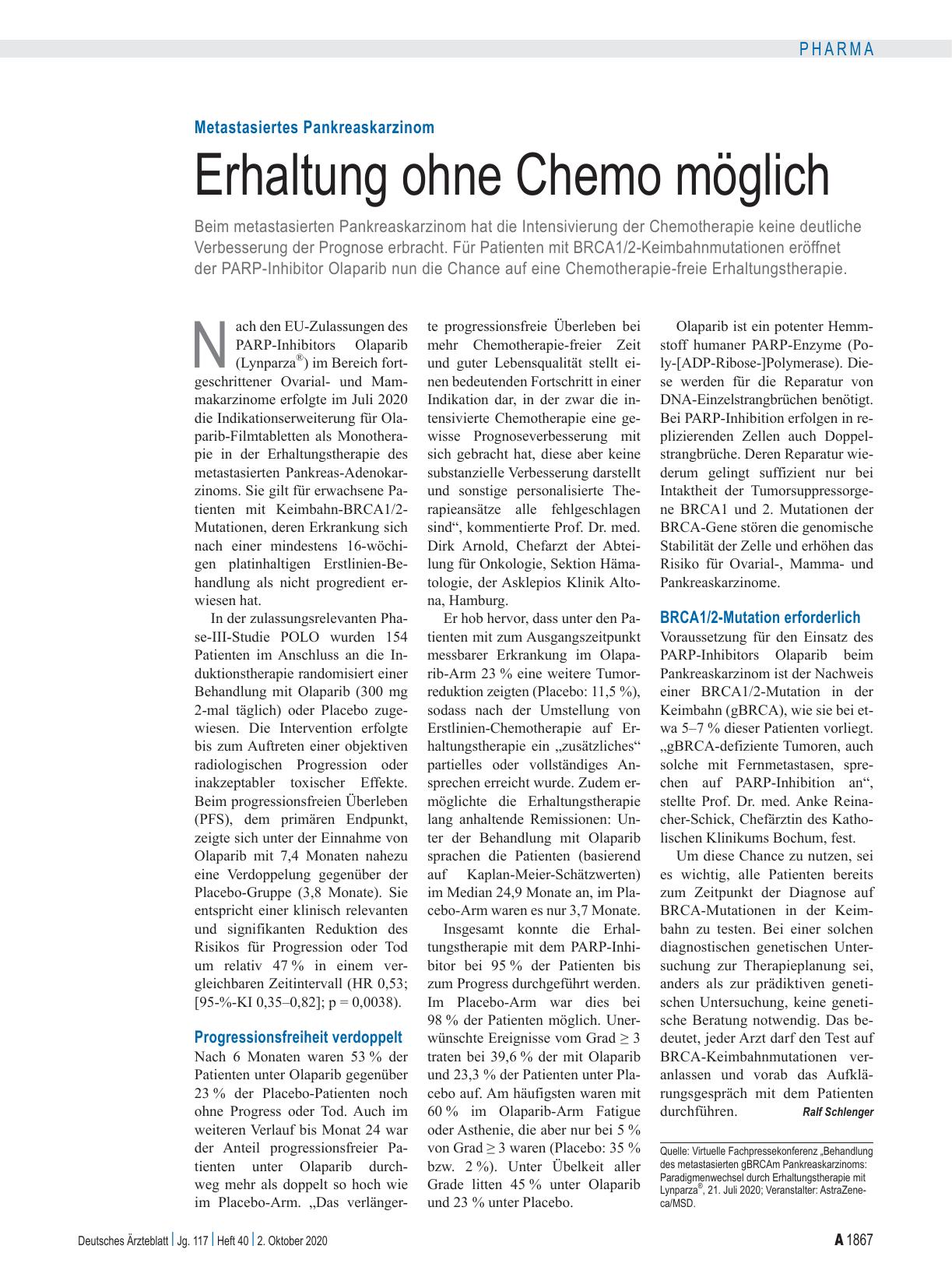 Vorschauseite 1: Metastasiertes Pankreaskarzinom: Erhaltung ohne Chemo möglich
