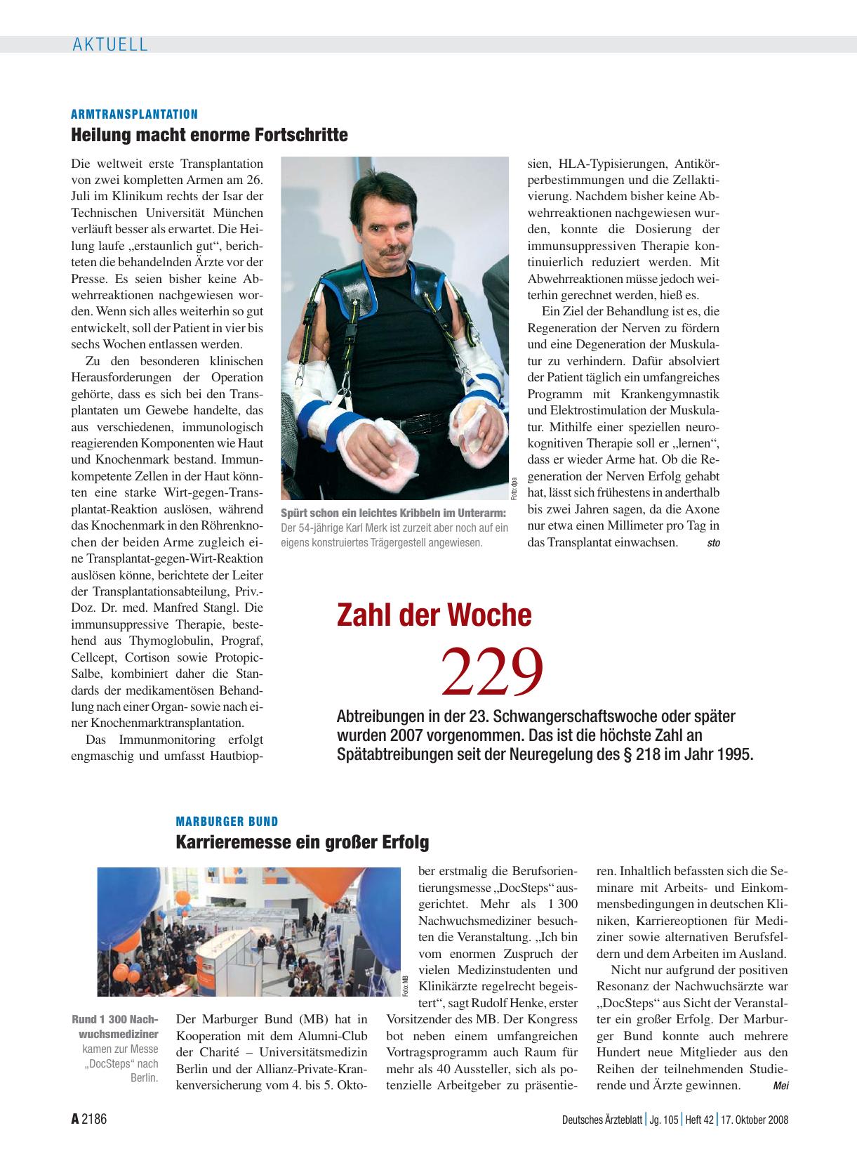 Vorschauseite 1: Armtransplantation: Heilung macht enorme Fortschritte