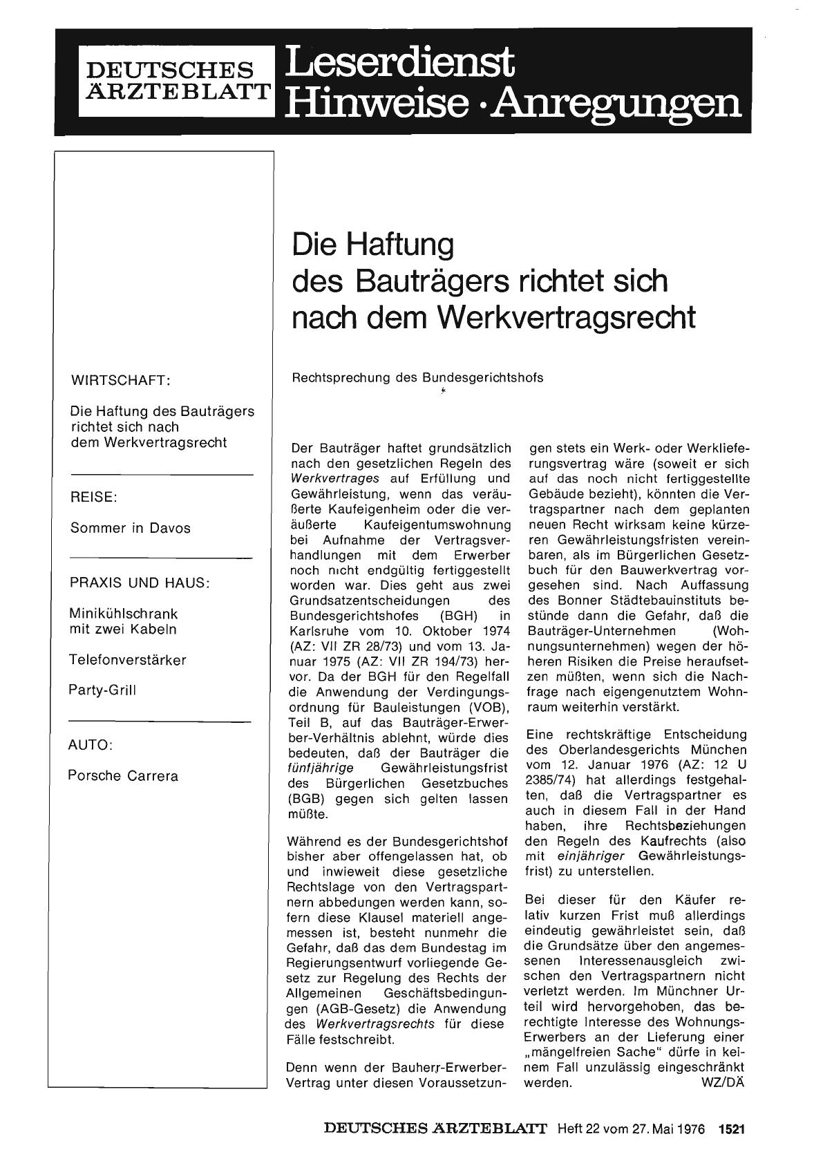 Vorschauseite 1: Die Haftung des Bauträgers richtet sich nach dem Werkvertragsrecht