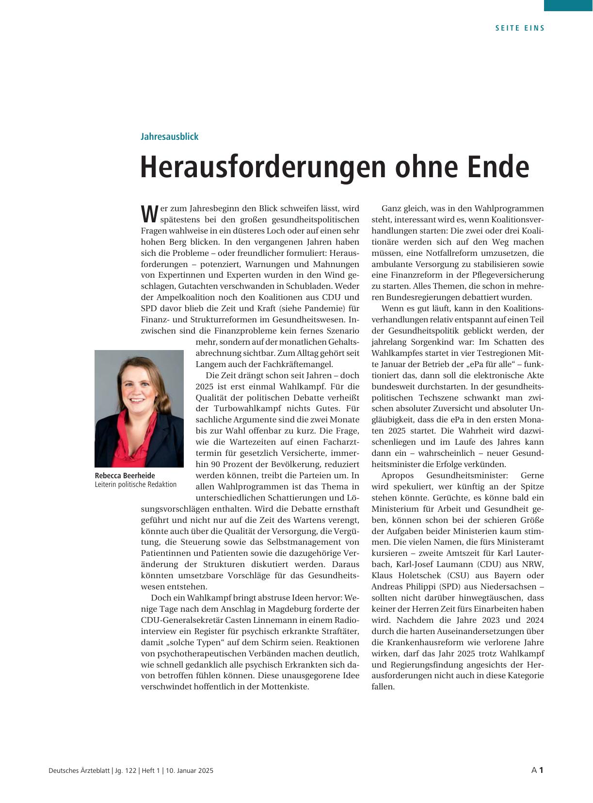 Vorschauseite 1: Jahresausblick: Herausforderungen ohne Ende