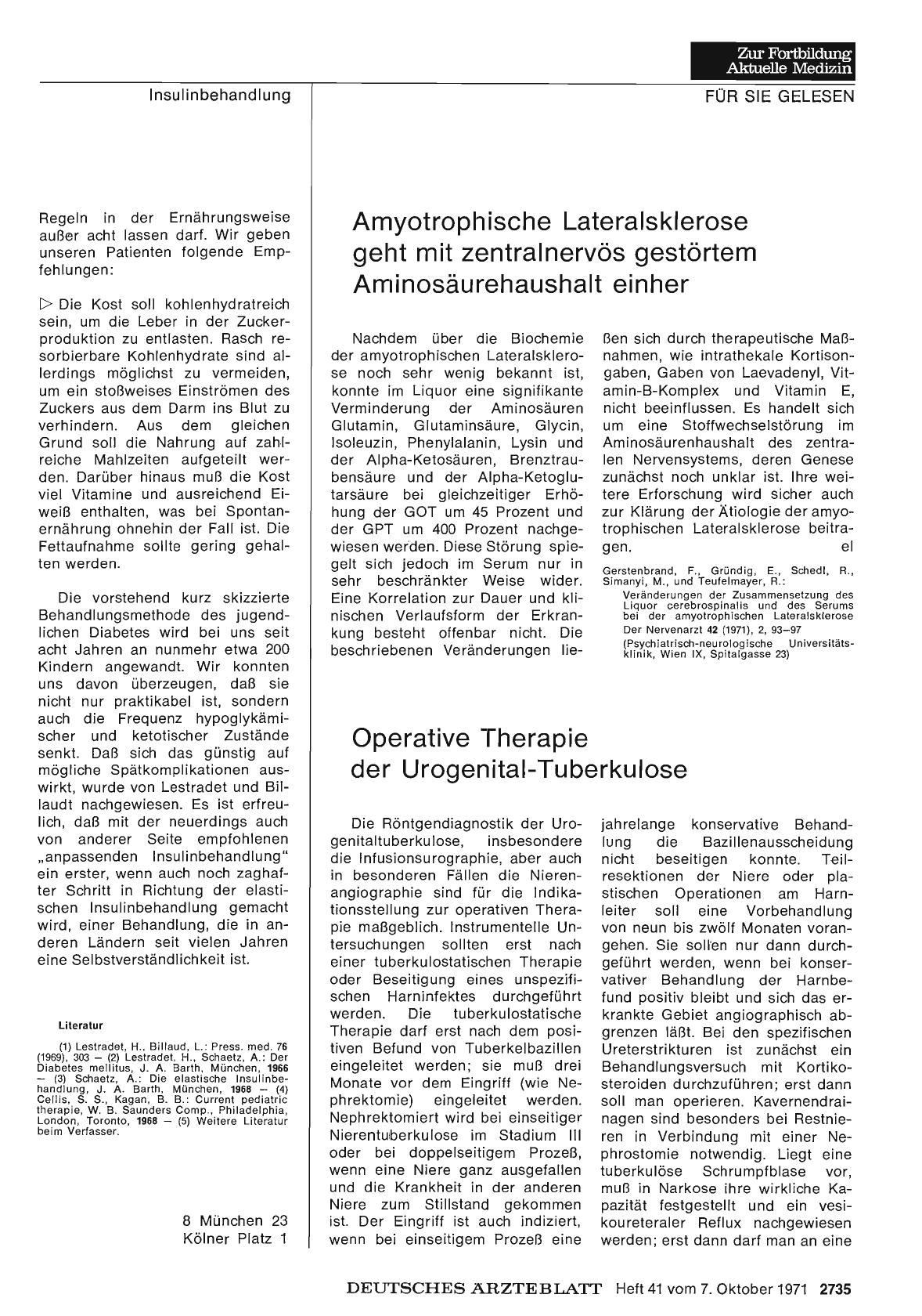 Vorschauseite 1: Amyotrophische Lateralsklerose geht mit zentralnervös gestörtem Aminosäurehaushalt einher