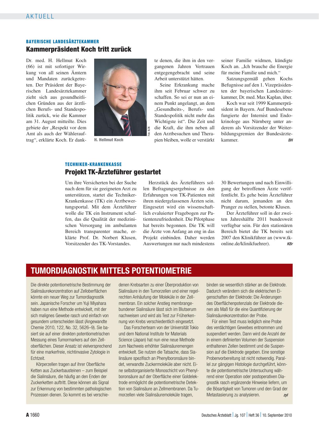 Vorschauseite 1: Bayerische Landesärztekammer: Kammerpräsident Koch tritt zurück