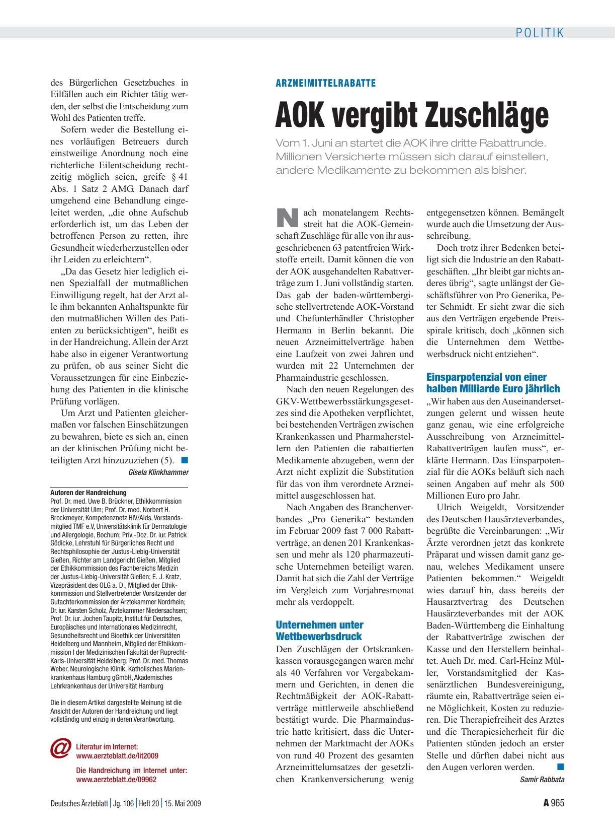 Vorschauseite 1: Arzneimittelrabatte: AOK vergibt Zuschläge