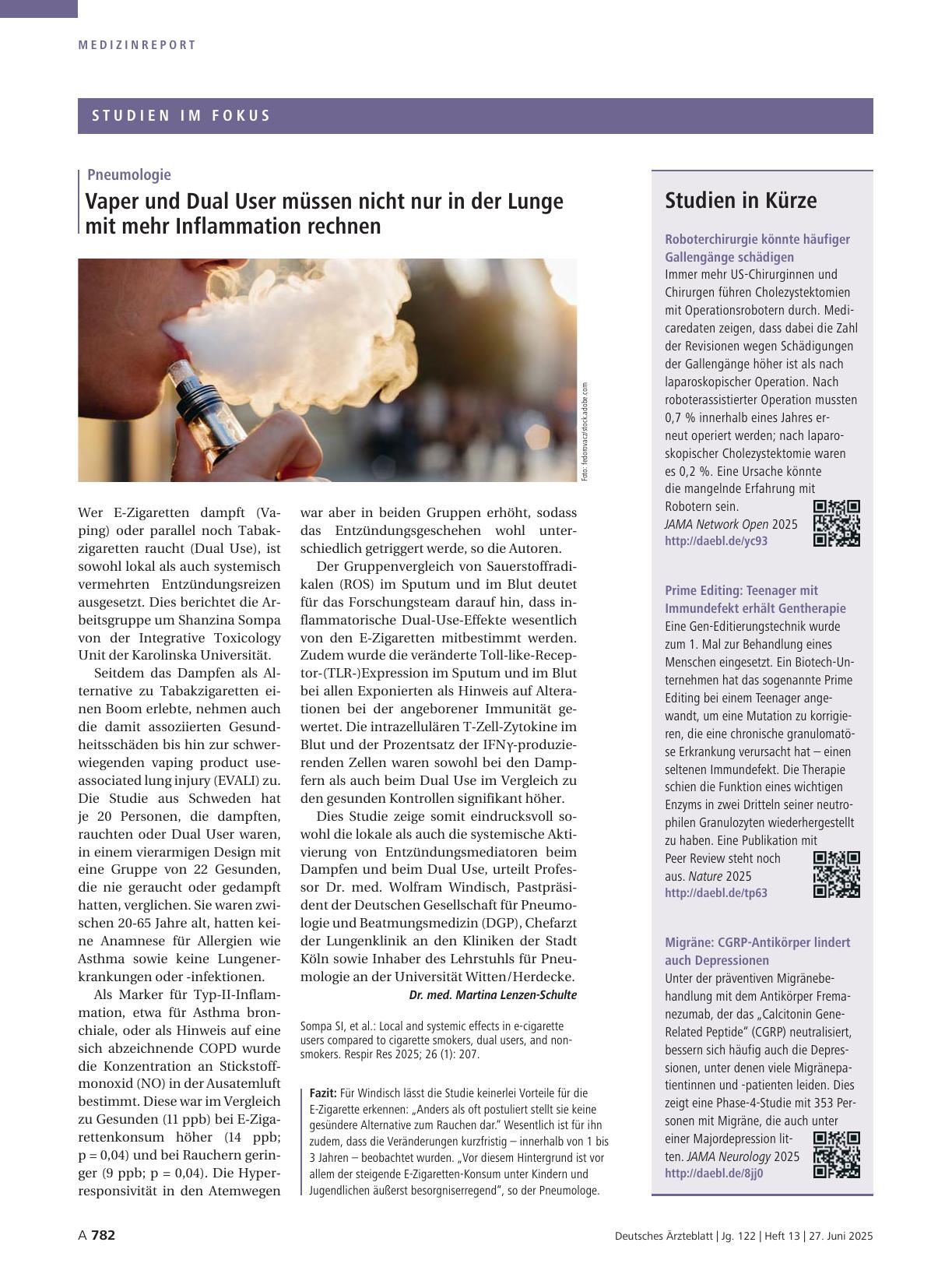 Vorschauseite 1: Pneumologie: Vaper und Dual User müssen nicht nur in der Lunge mit mehr Inflammation rechnen