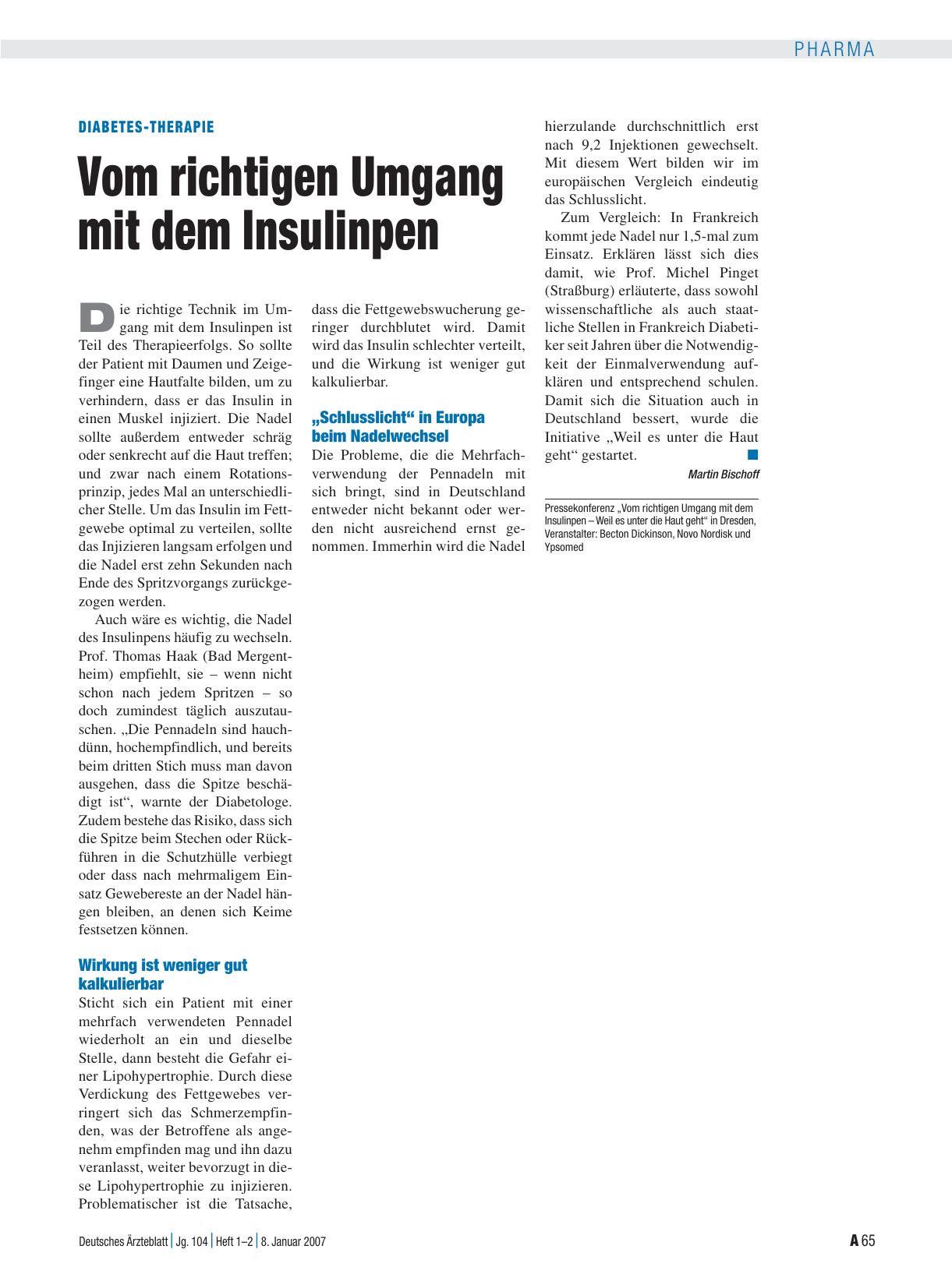 Vorschauseite 1: Diabetes-Therapie: Vom richtigen Umgang mit dem Insulinpen