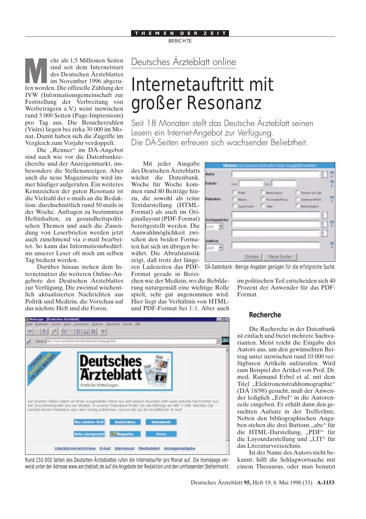 Vorschauseite 1: Deutsches Ärzteblatt online: Internetauftritt mit großer Resonanz