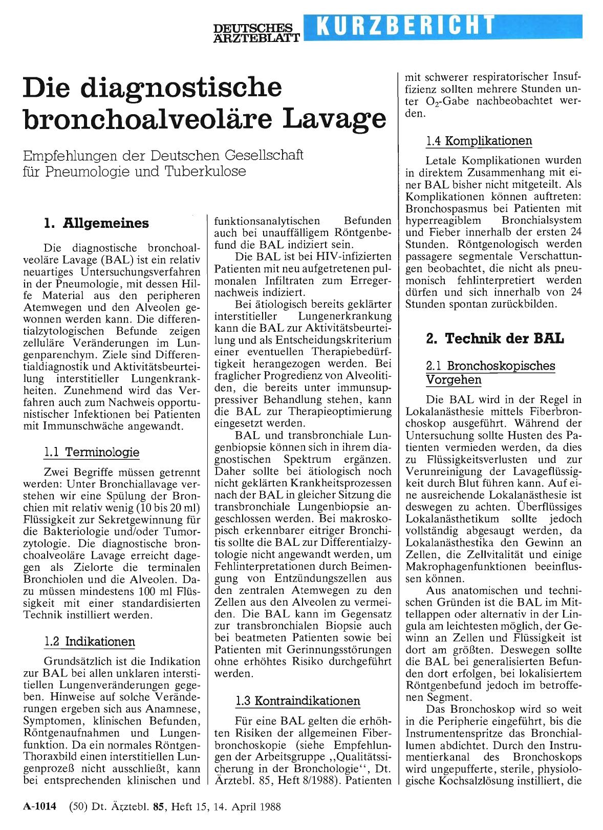 Vorschauseite 1: Die diagnostische bronchoalveoläre Lavage
