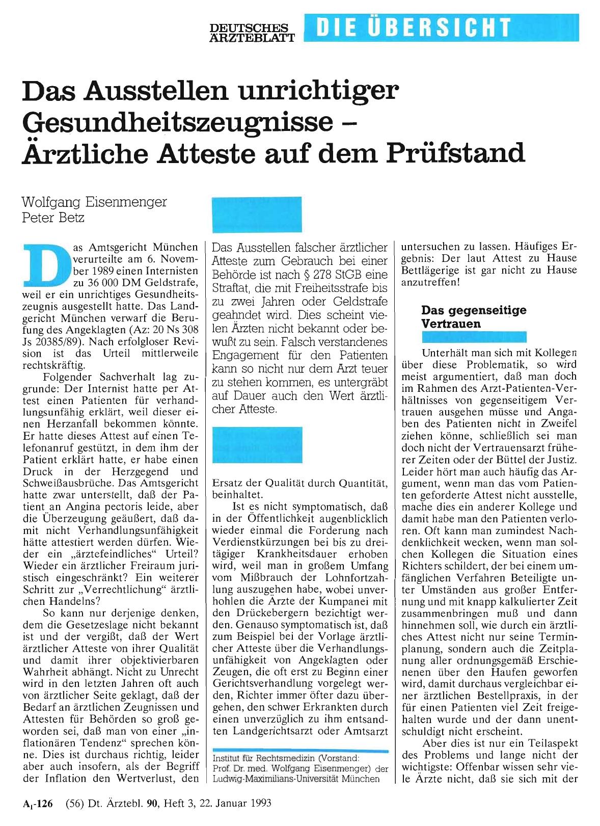 Vorschauseite 1: Das Ausstellen unrichtiger Gesundheitszeugnisse - Ärztliche Atteste auf dem Prüfstand