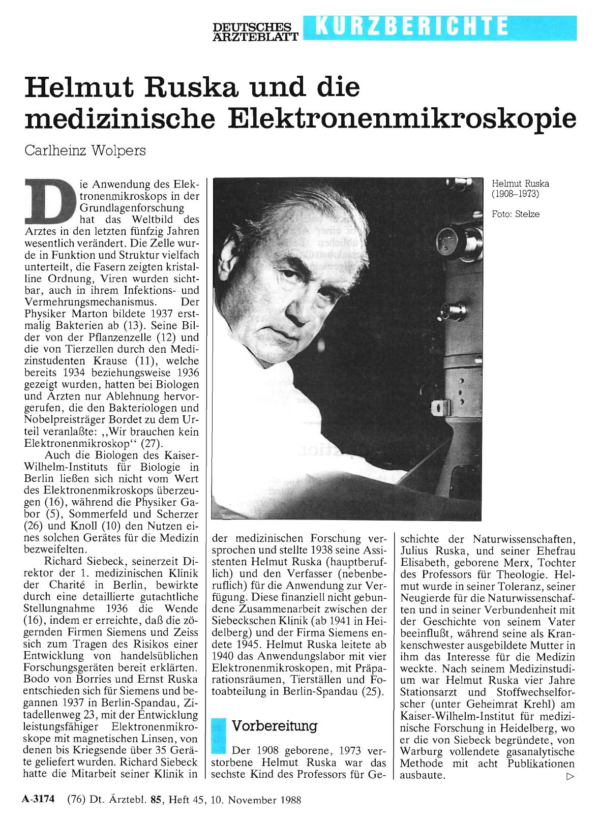 Vorschauseite 1: Helmut Ruska und die medizinische Elektronenmikroskopie