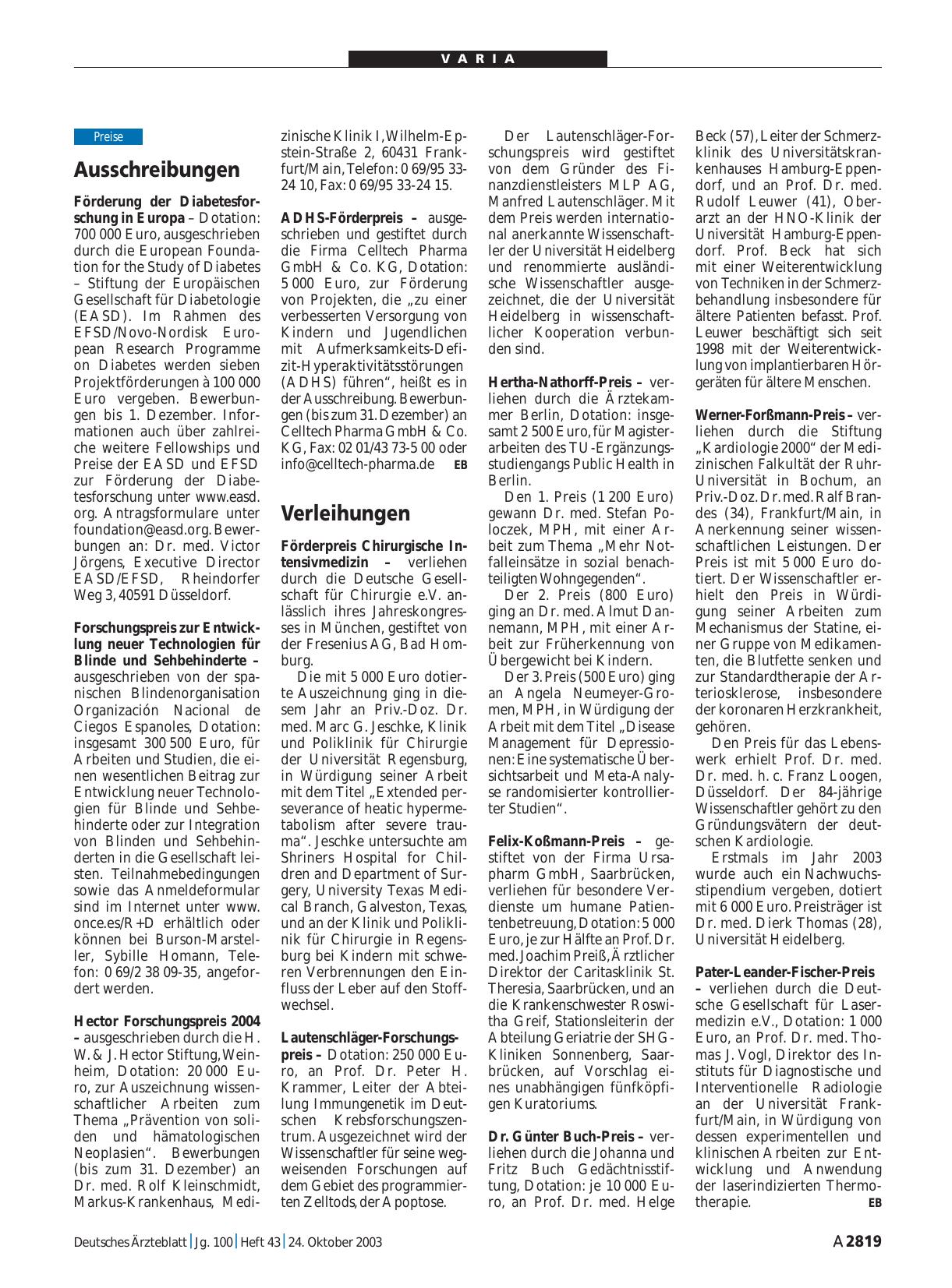 Vorschauseite 1: Verleihungen