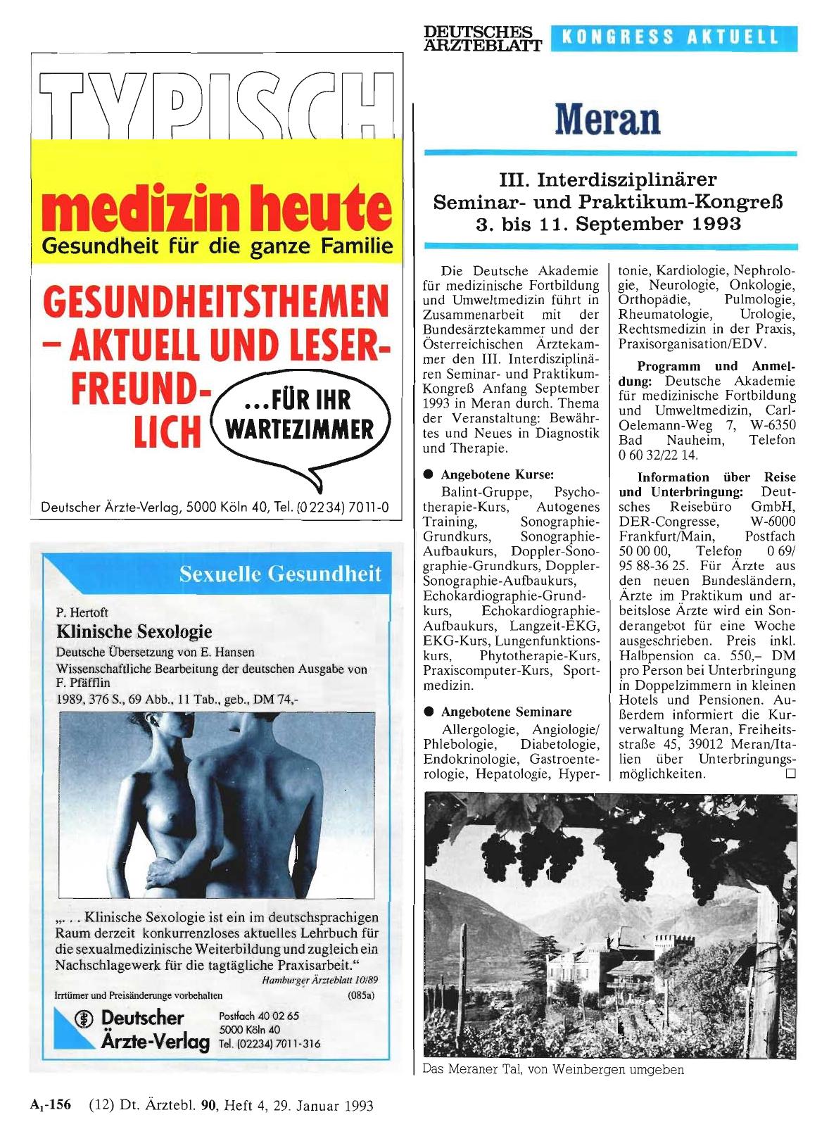 Vorschauseite 1: Meran: III. Interdisziplinärer Seminarund Praktikum-Kongreß 3. bis 11. September 1993