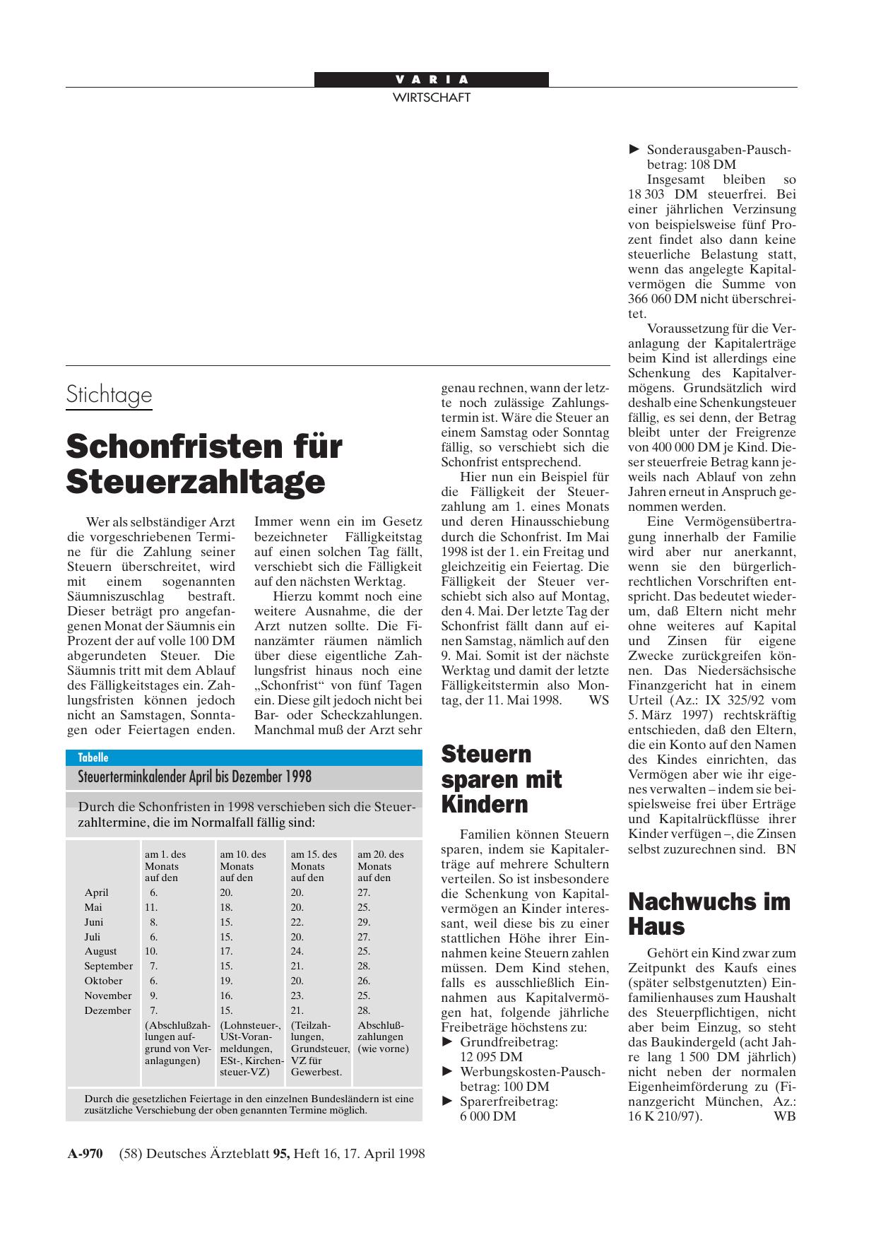 Vorschauseite 1: Stichtage: Schonfristen für Steuerzahltage