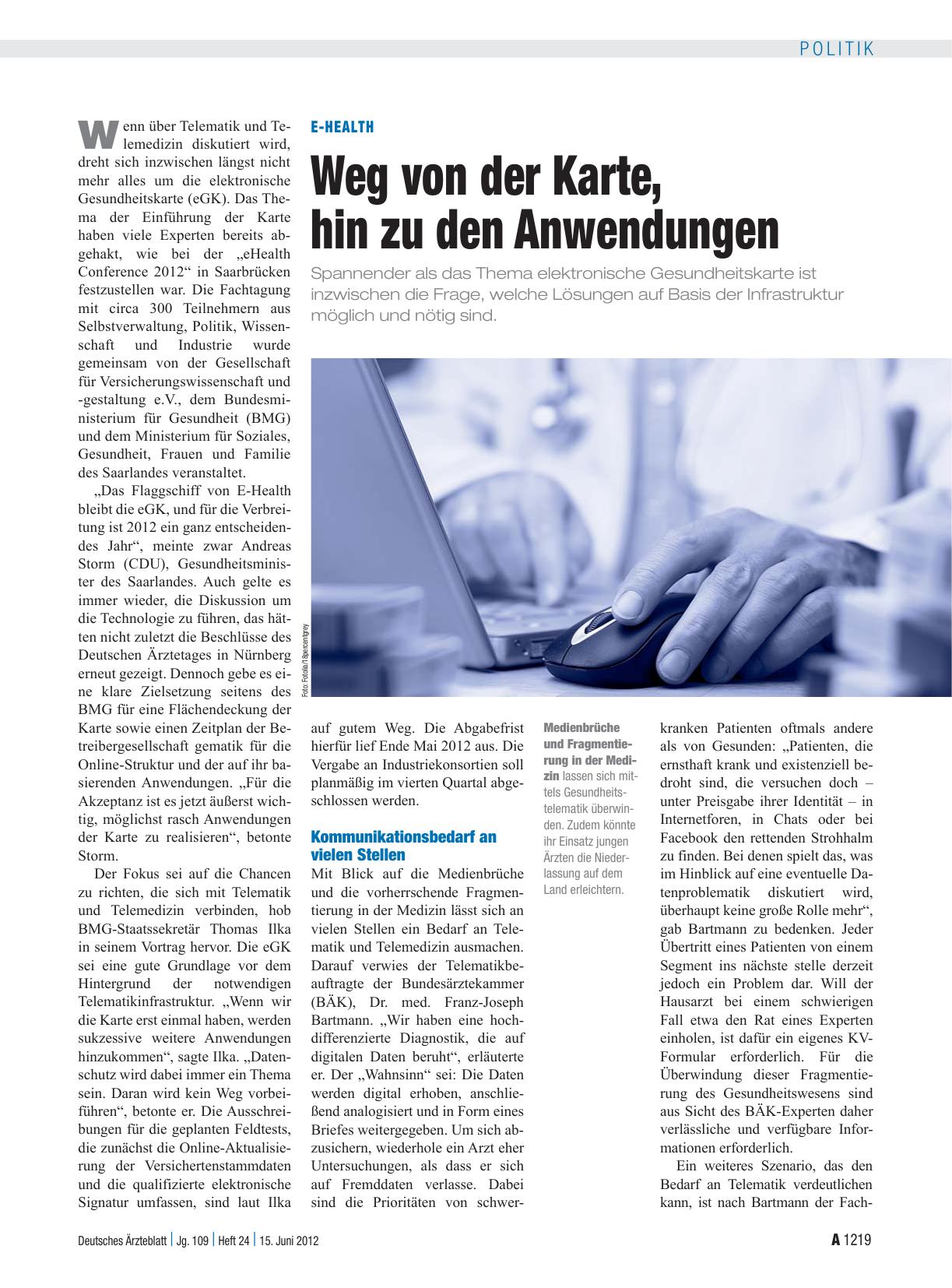 Vorschauseite 1: E-Health: Weg von der Karte, hin zu den Anwendungen