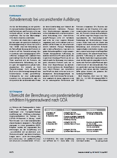 Vorschauseite 1: GOÄ-Ratgeber: Übersicht der Berechnung von pandemiebedingt erhöhtem Hygieneaufwand nach GOÄ