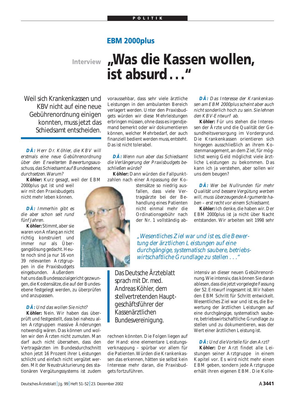 Vorschauseite 1: EBM 2000plus: „Was die Kassen wollen, ist absurd. .. “