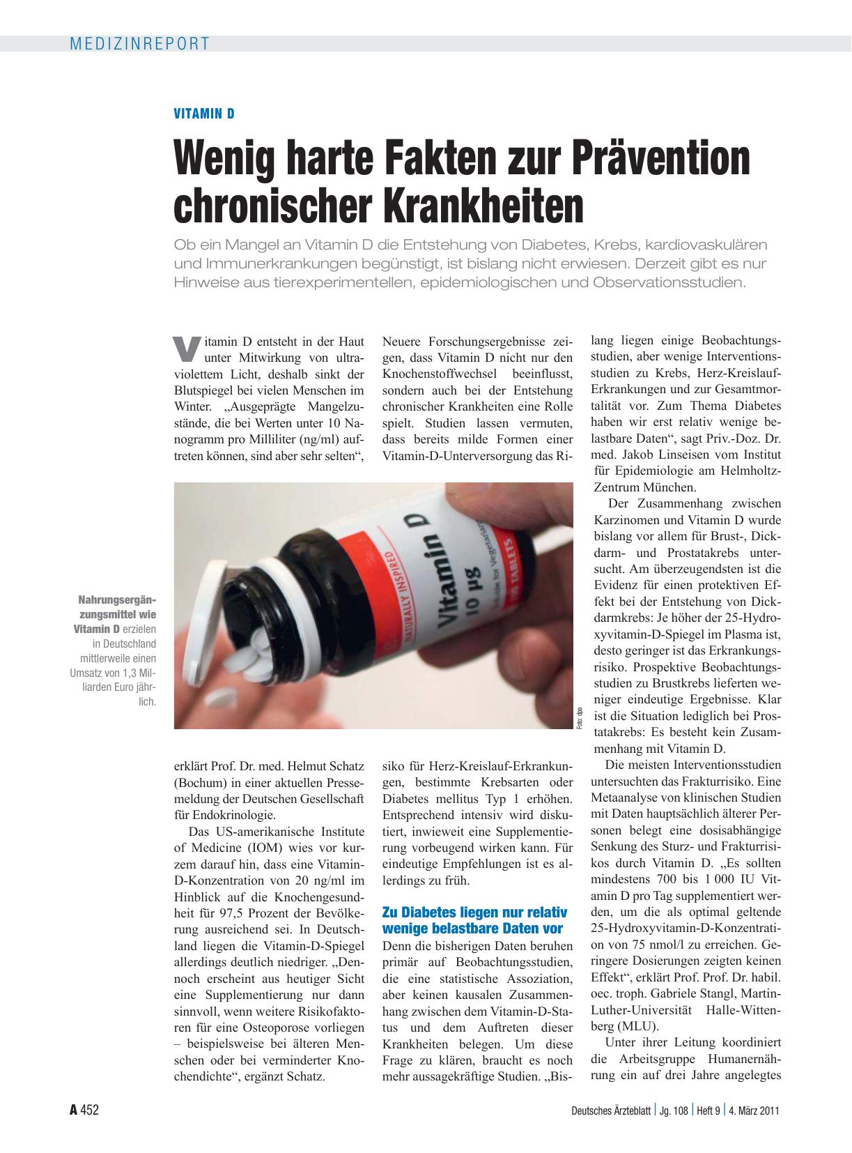 Vorschauseite 1: Vitamin D: Wenig harte Fakten zur Prävention chronischer Krankheiten