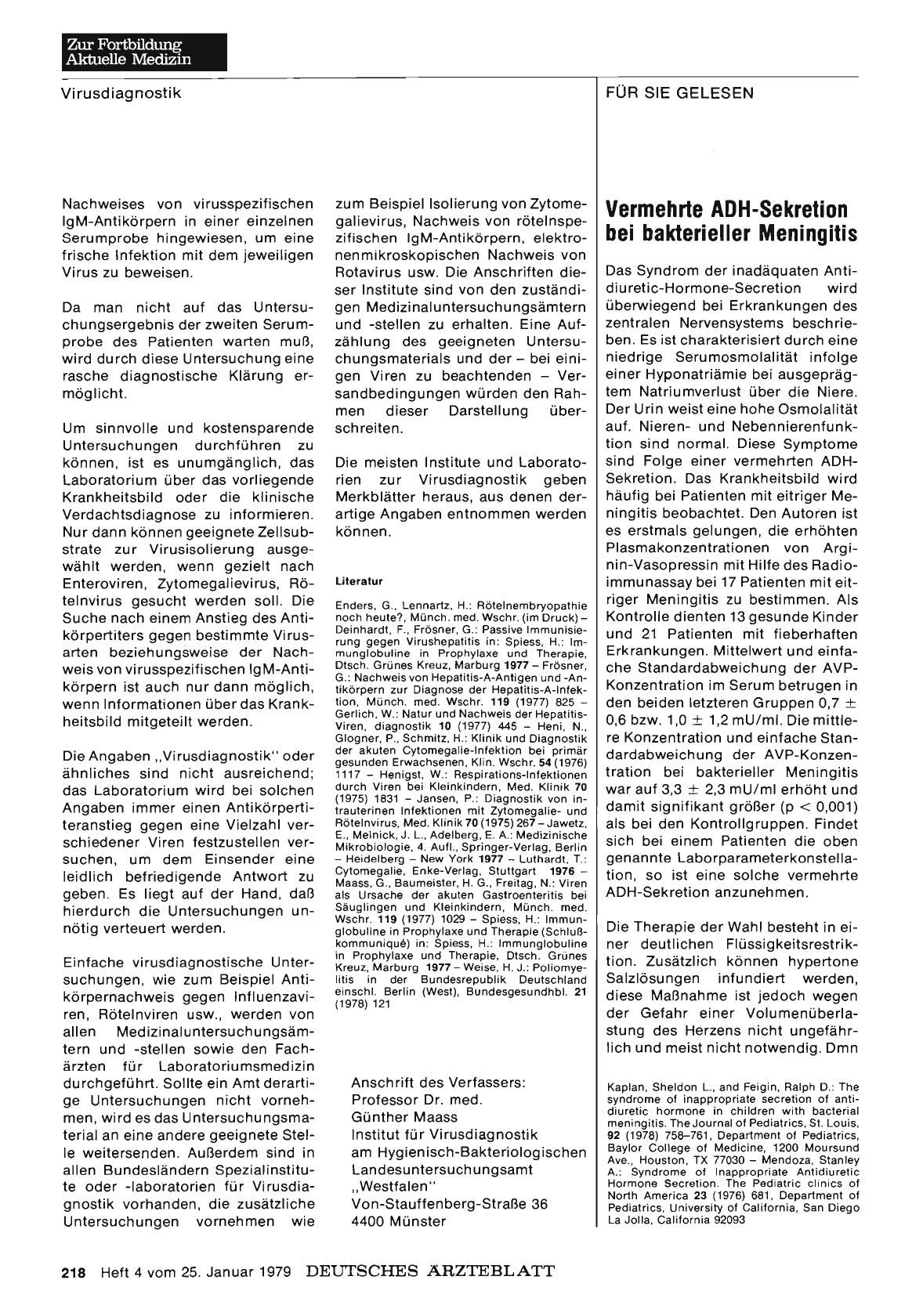 Vorschauseite 1: Vermehrte ADH-Sekretion bei bakterieller Meningitis
