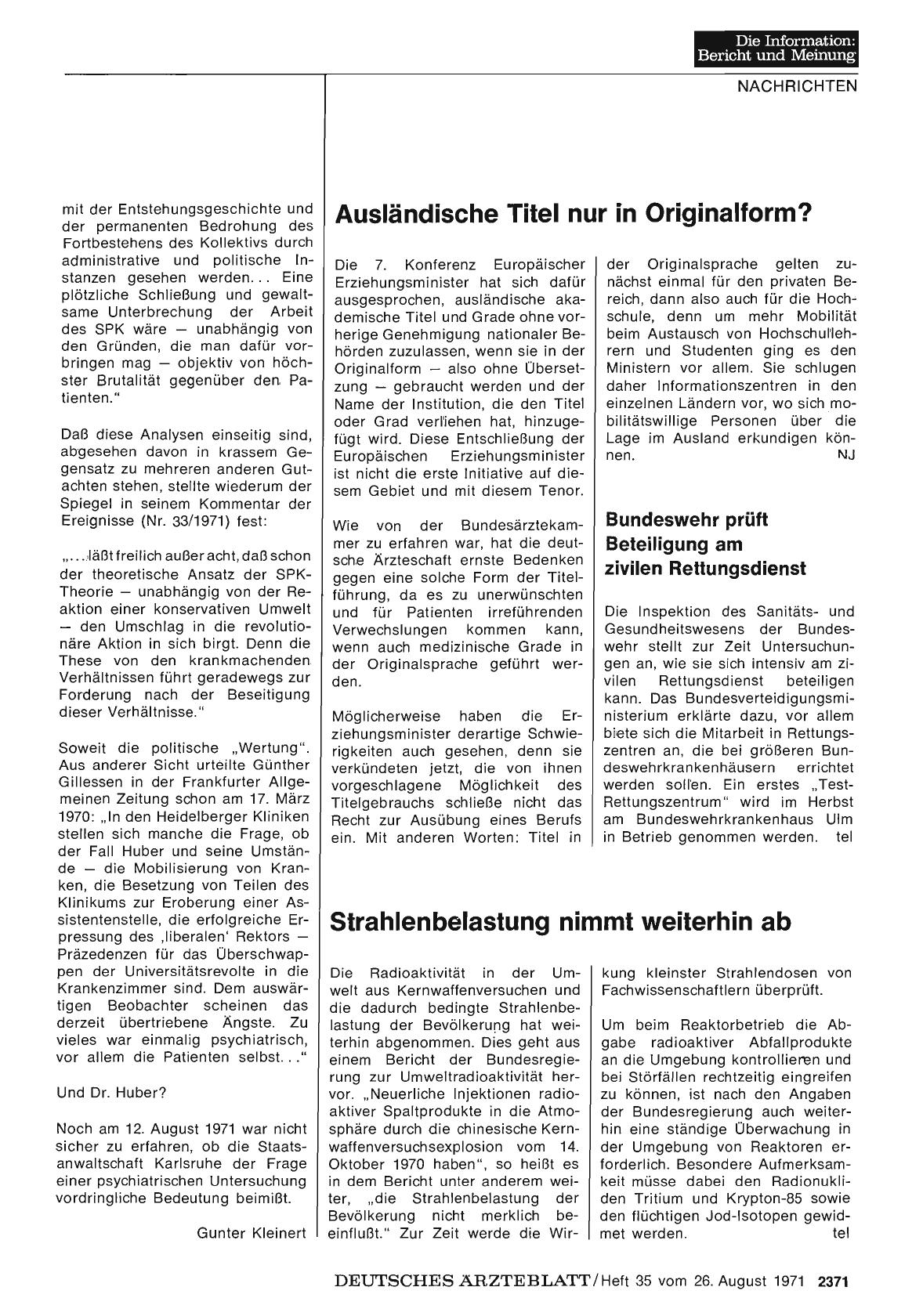 Vorschauseite 1: Strahlenbelastung nimmt weiterhin ab