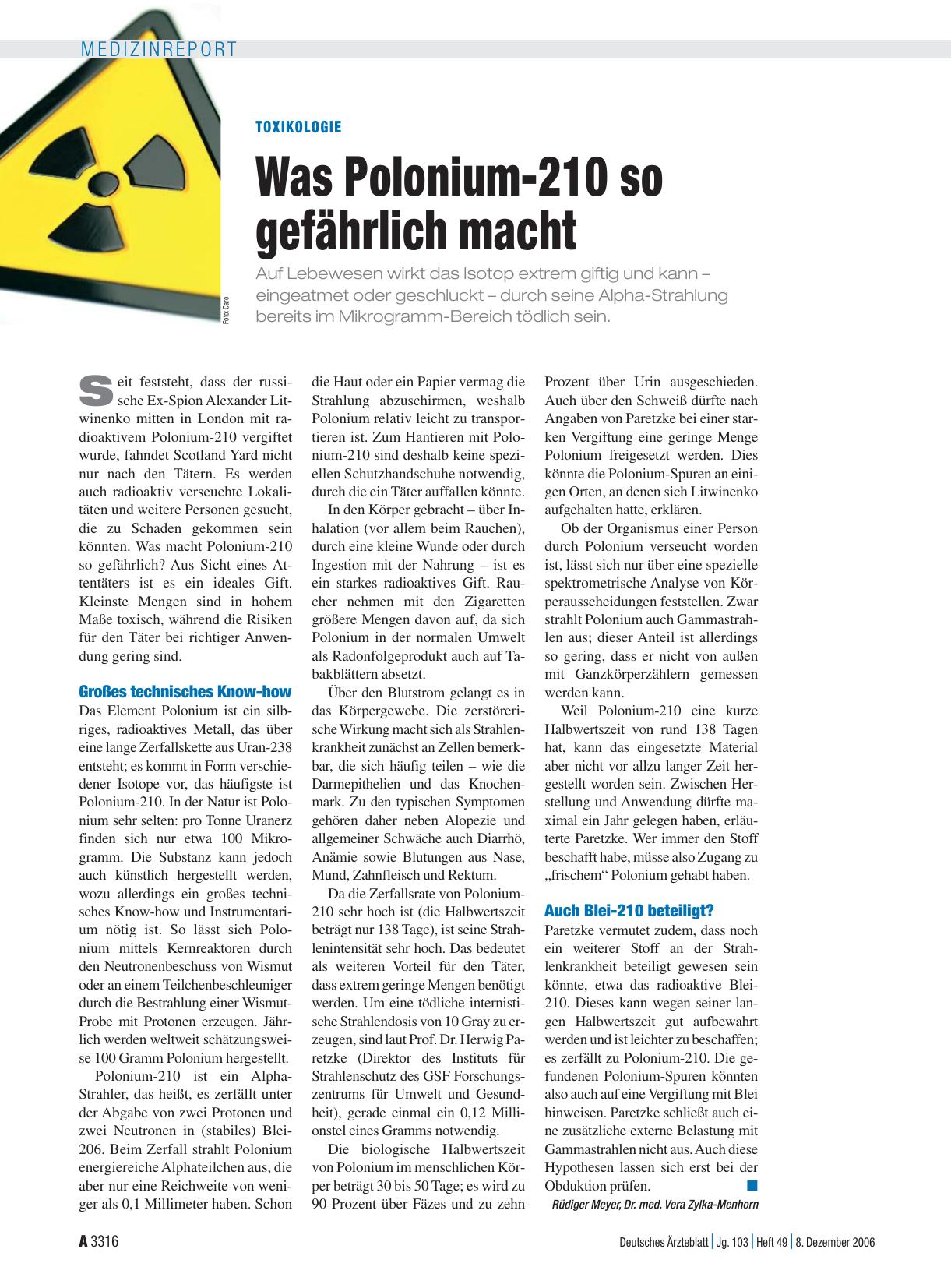 Vorschauseite 1: Toxikologie: Was Polonium-210 so gefährlich macht