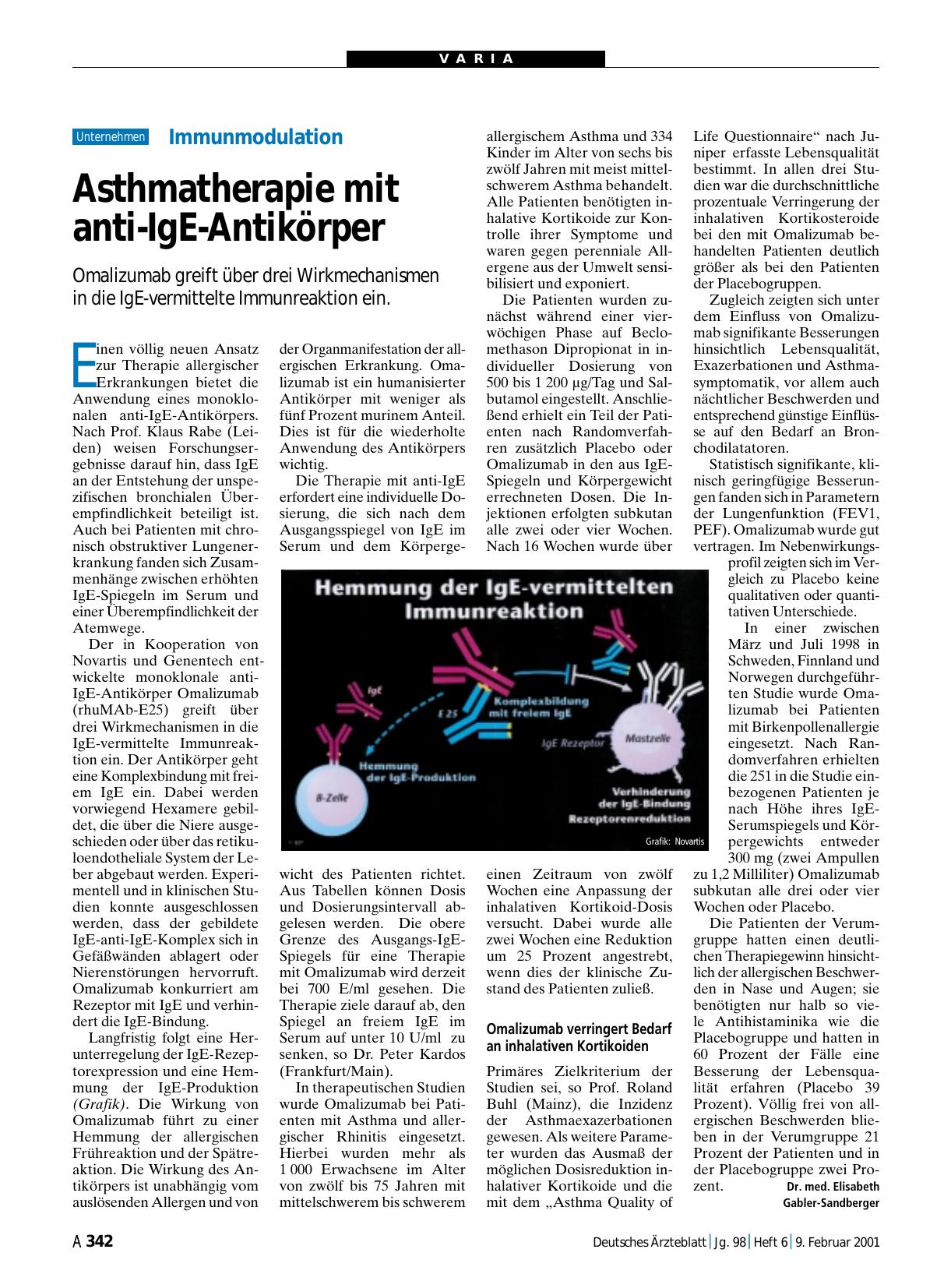 Vorschauseite 1: Immunmodulation: Asthmatherapie mit anti-IgE-Antikörper