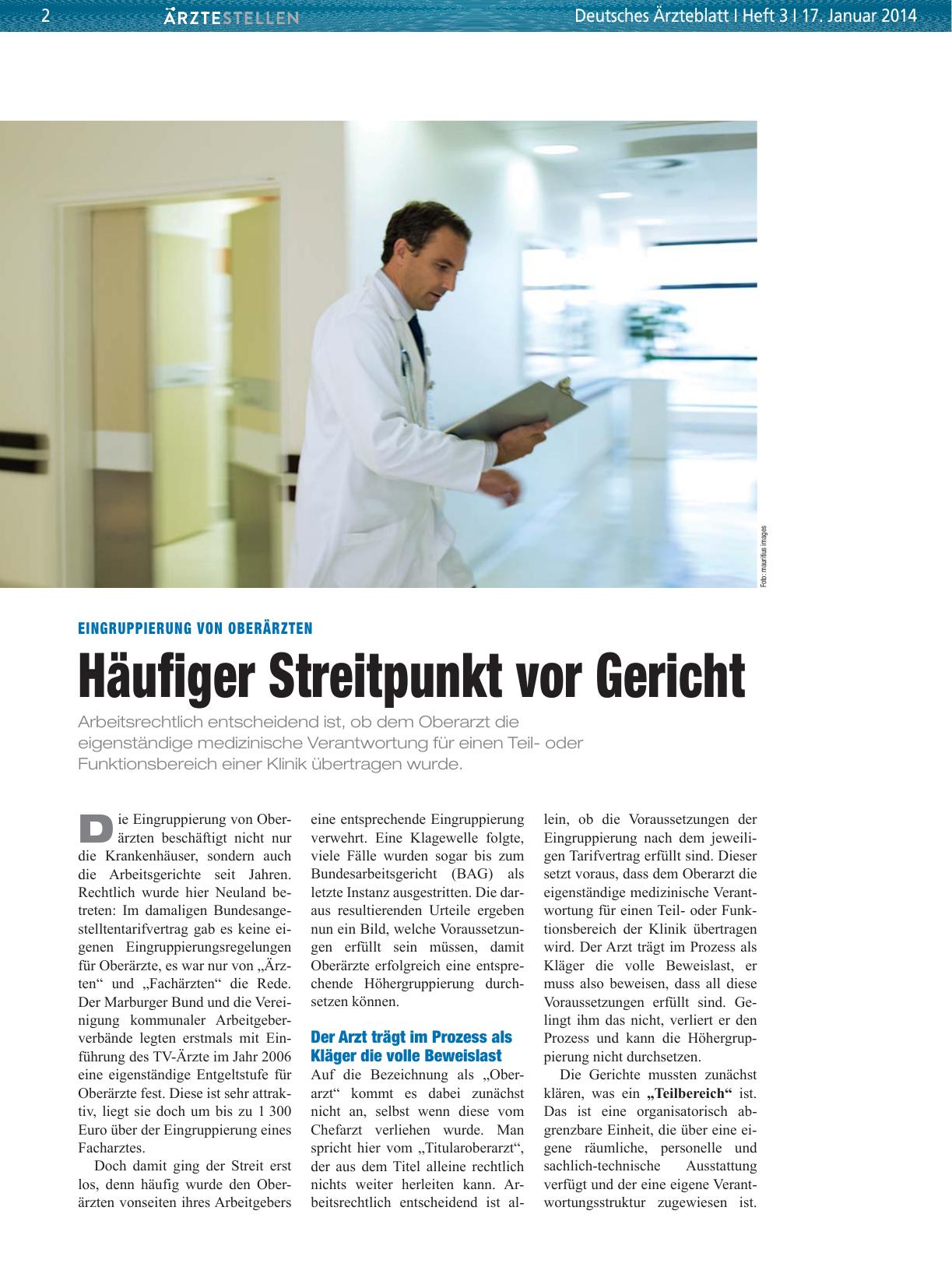Vorschauseite 1: Eingruppierung von Oberärzten: Häufiger Streitpunkt vor Gericht