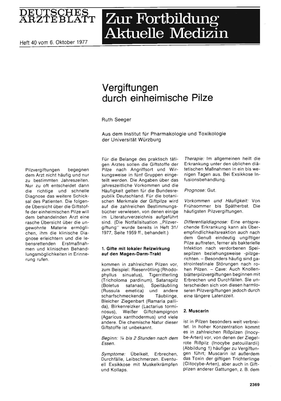 Vorschauseite 1: Vergiftungen durch einheimische Pilze