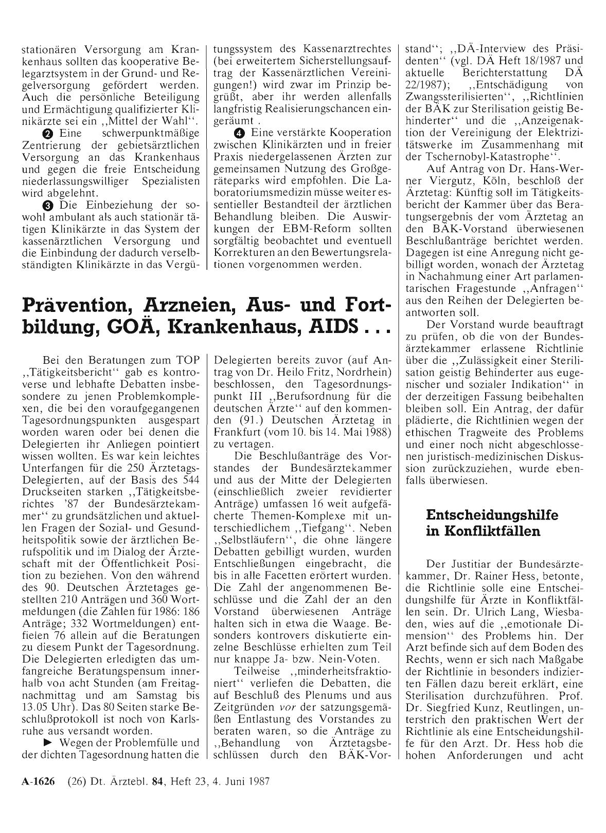 Vorschauseite 1: Prävention, Arzneien, Ausund Fortbildung, GOÄ, Krankenhaus, AIDS. ..