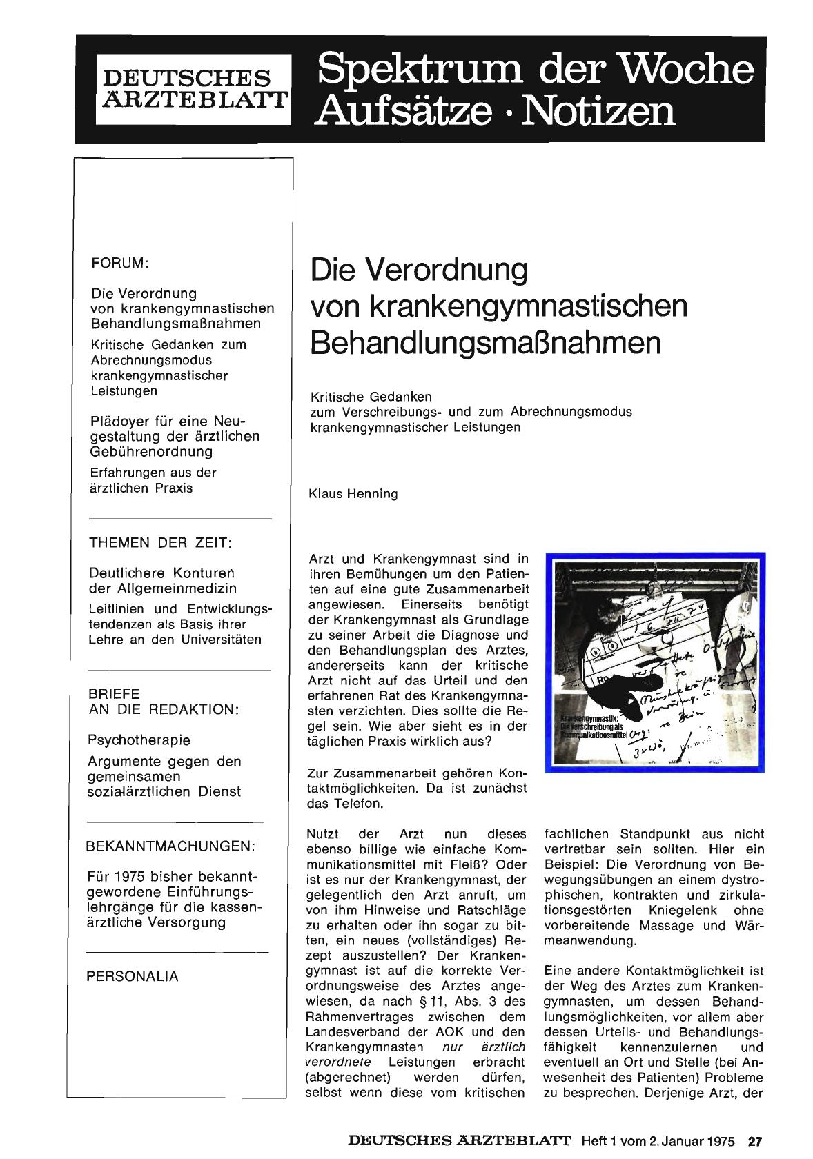 Vorschauseite 1: Die Verordnung von krankengymnastischen Behandlungsmaßnahmen