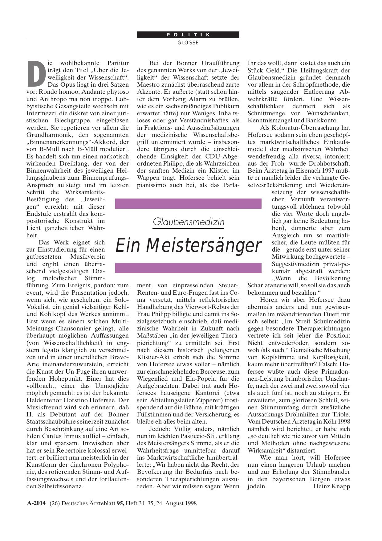 Vorschauseite 1: Glaubensmedizin: Ein Meistersänger