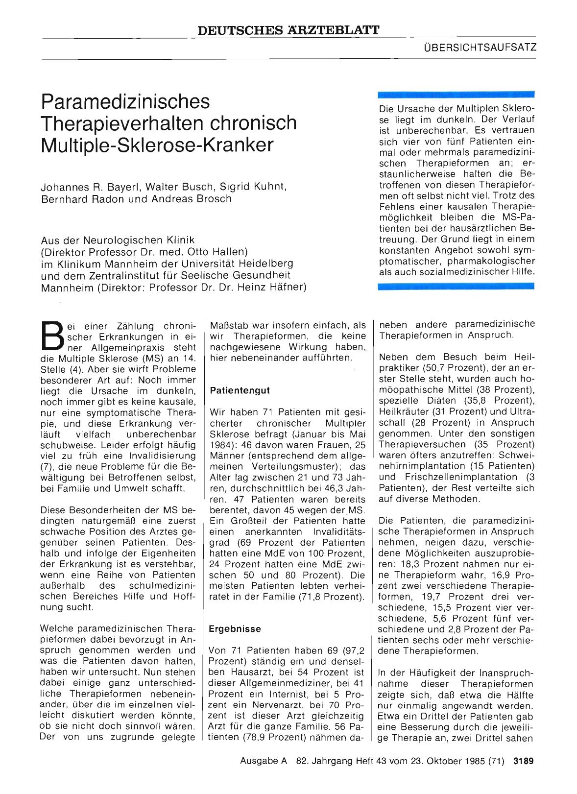 Vorschauseite 1: Paramedizinisches Therapieverhalten chronisch Multiple-Sklerose-Kranker