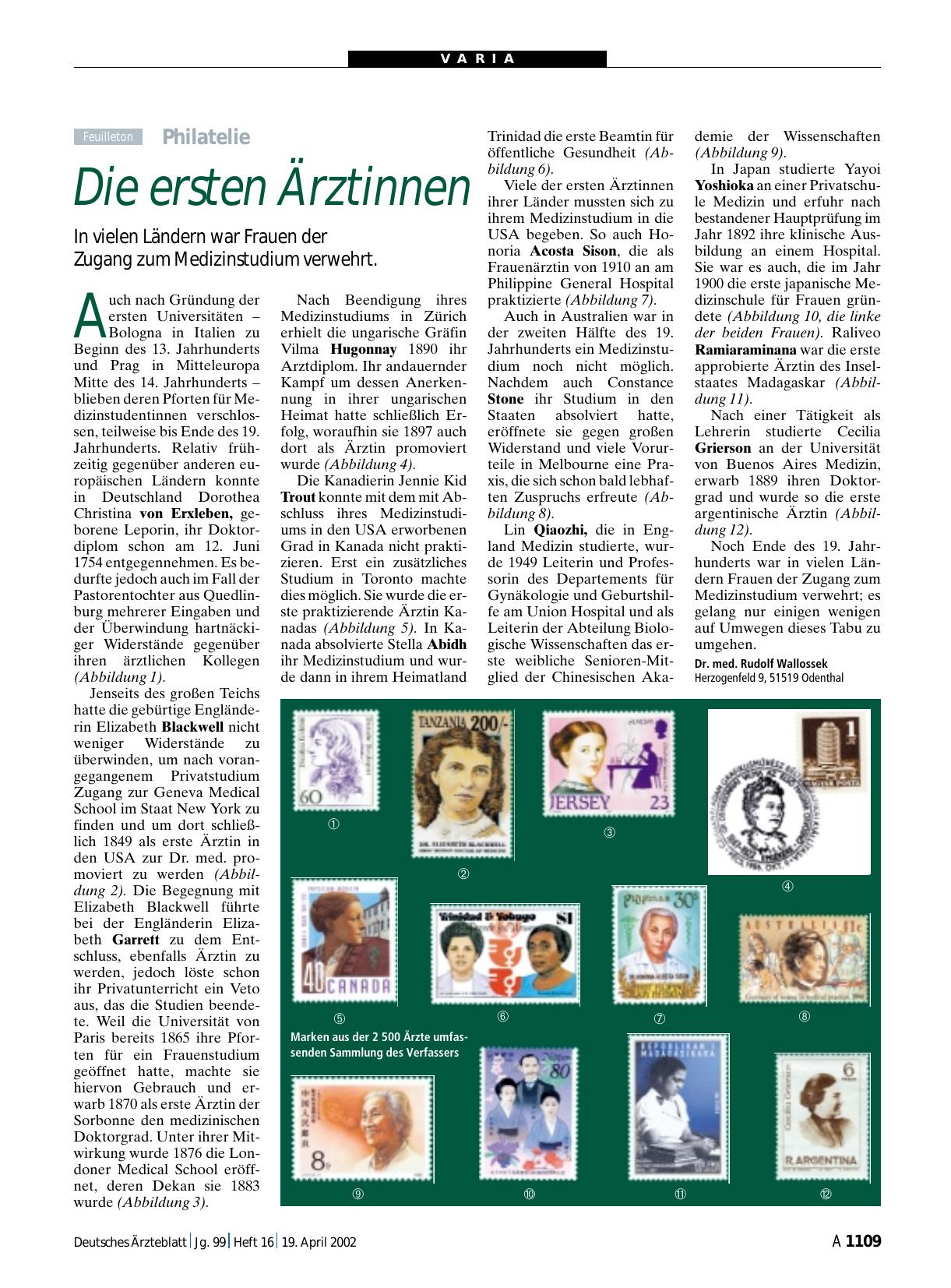 Vorschauseite 1: Philatelie: Die ersten Ärztinnen