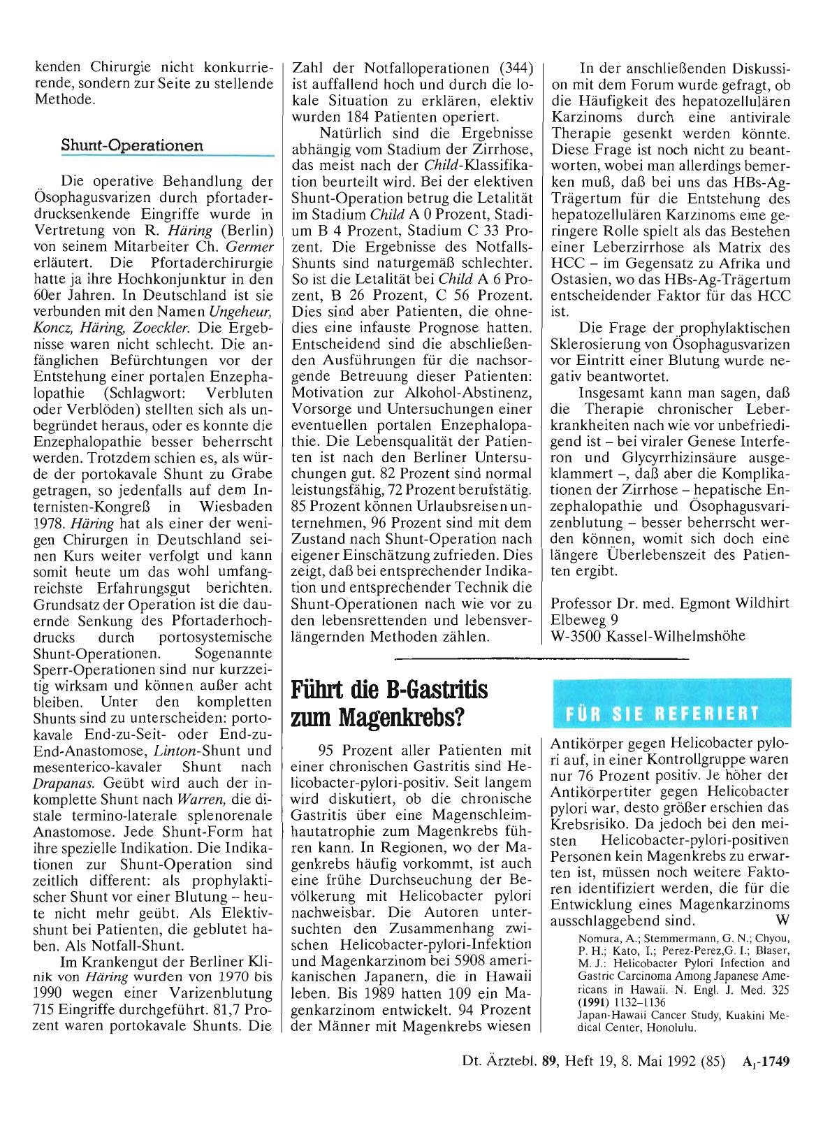 Vorschauseite 1: Führt die B-Gastritis zum Magenkrebs?