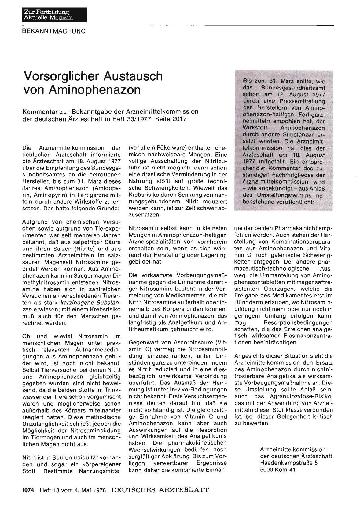 Vorschauseite 1: Vorsorglicher Austausch von Aminophenazon