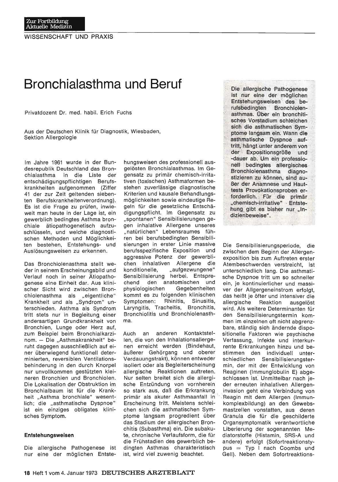 Vorschauseite 1: Bronchialasthma und Beruf