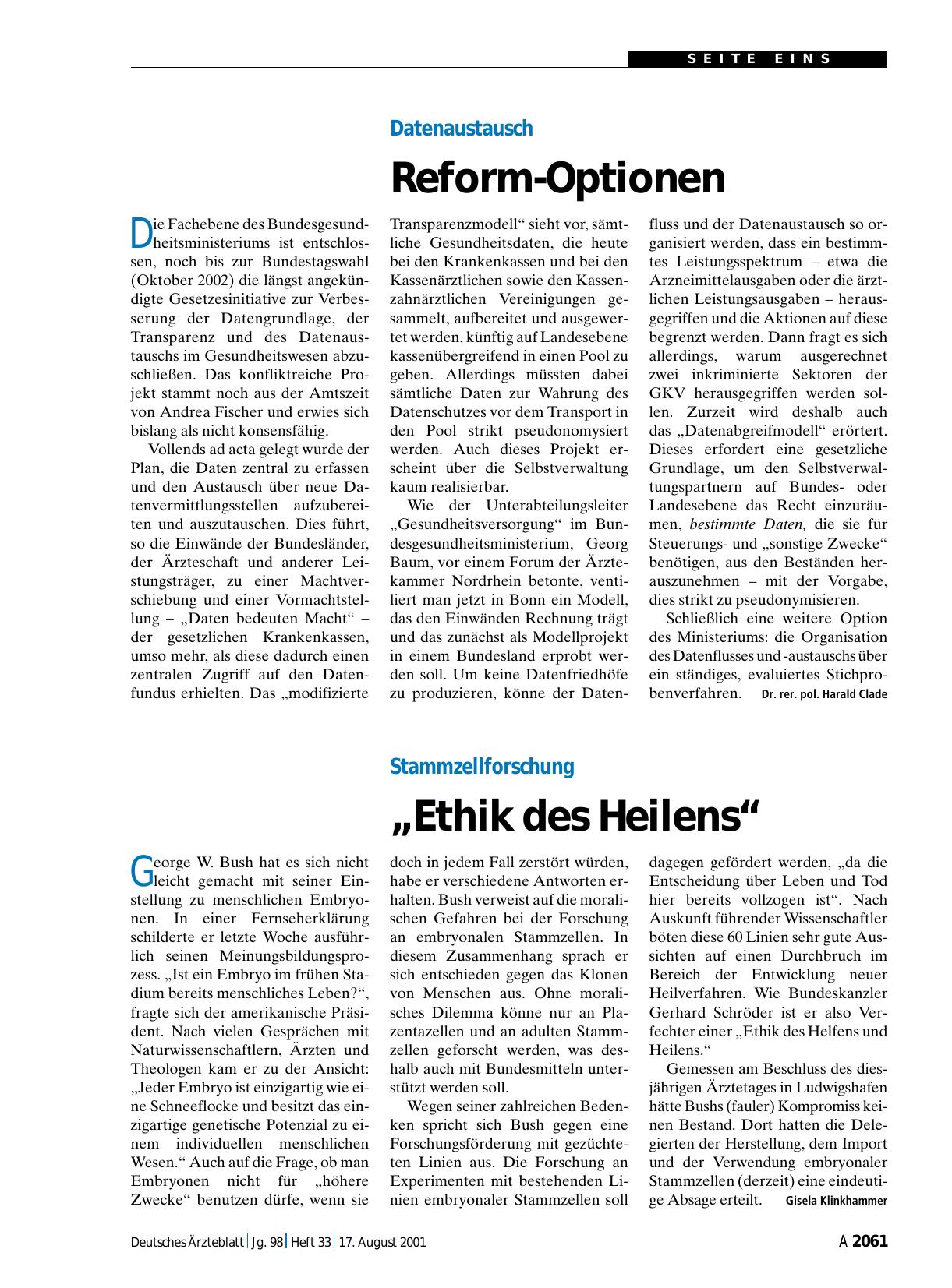 Vorschauseite 1: Stammzellforschung: „Ethik des Heilens“