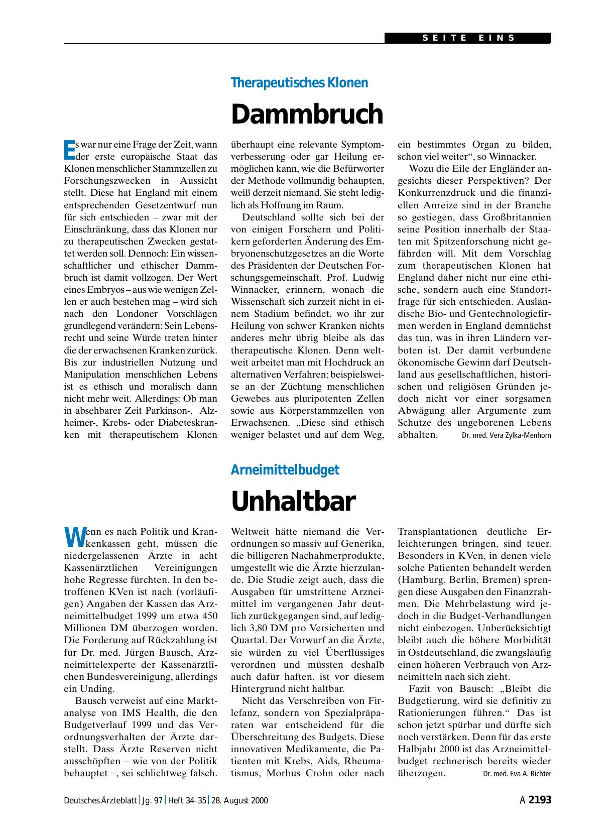 Vorschauseite 1: Therapeutisches Klonen: Dammbruch