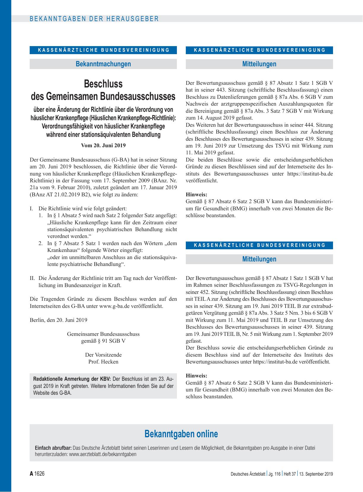 Vorschauseite 1: Bekanntgaben online