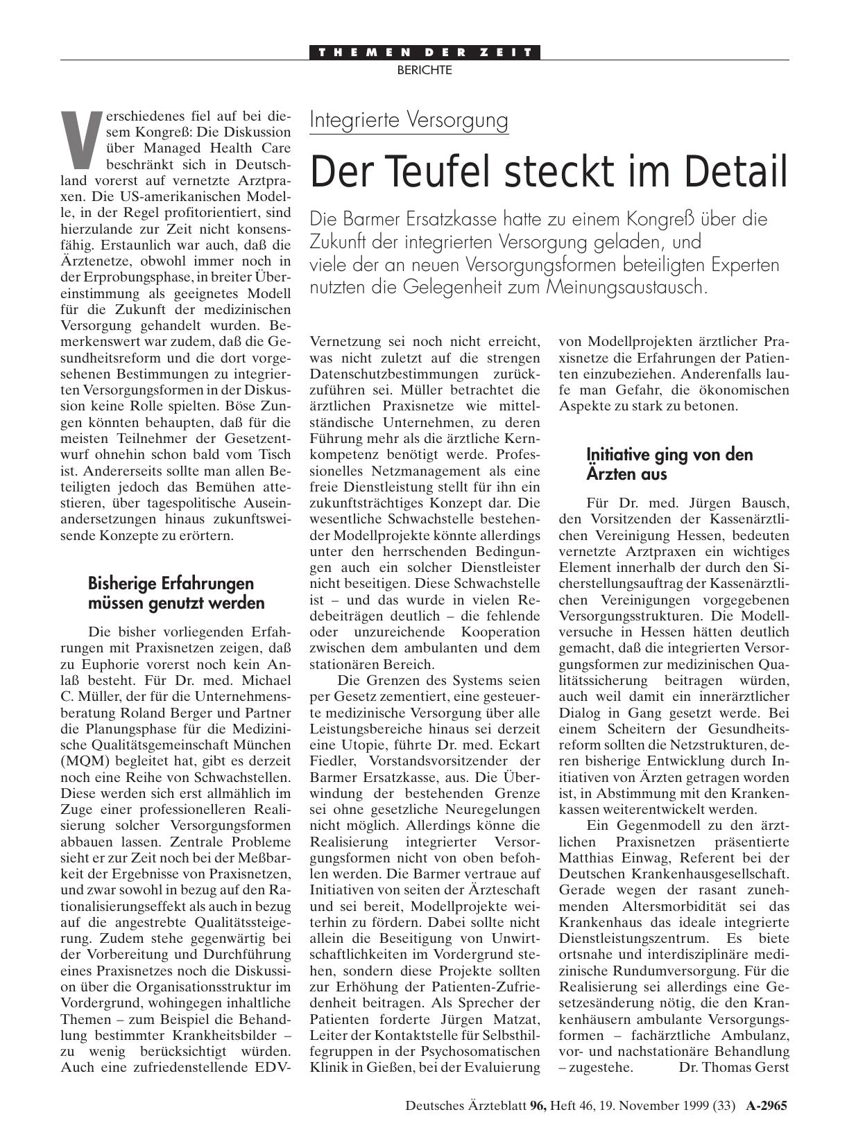 Vorschauseite 1: Integrierte Versorgung: Der Teufel steckt im Detail