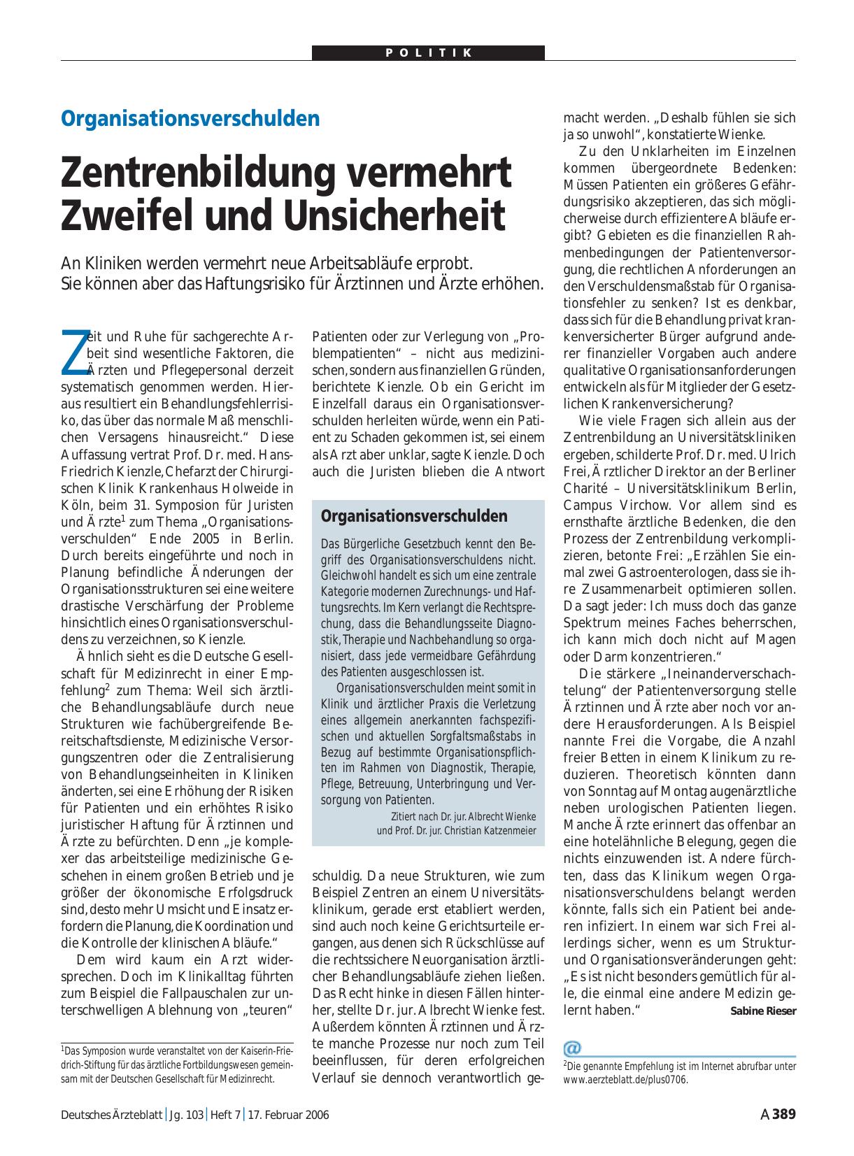Vorschauseite 1: Organisationsverschulden: Zentrenbildung vermehrt Zweifel und Unsicherheit