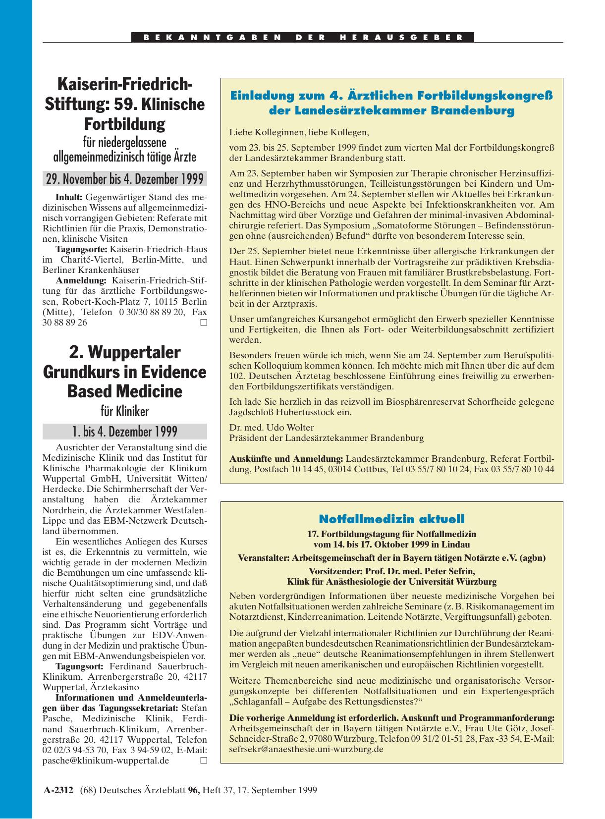 Vorschauseite 1: 2. Wuppertaler Grundkurs in Evidence Based Medicine für Kliniker