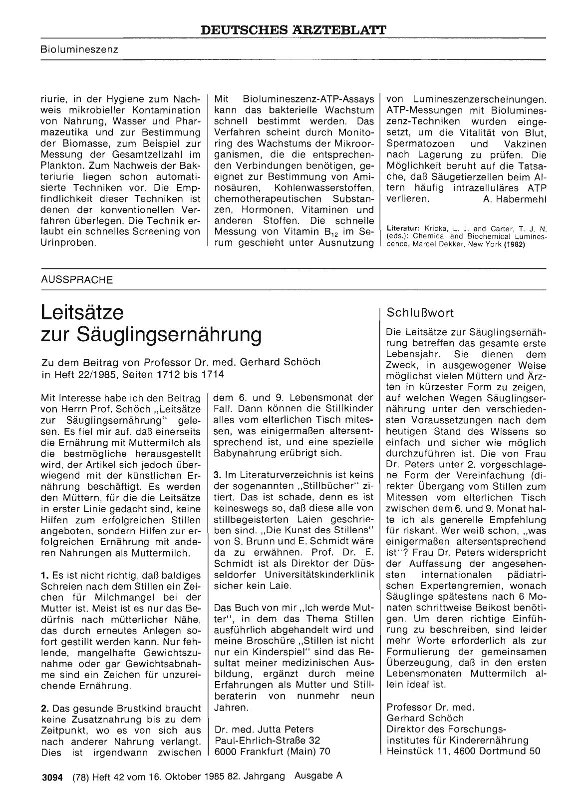 Vorschauseite 1: Leitsätze zur Säuglingsernährung: Stellungnahme