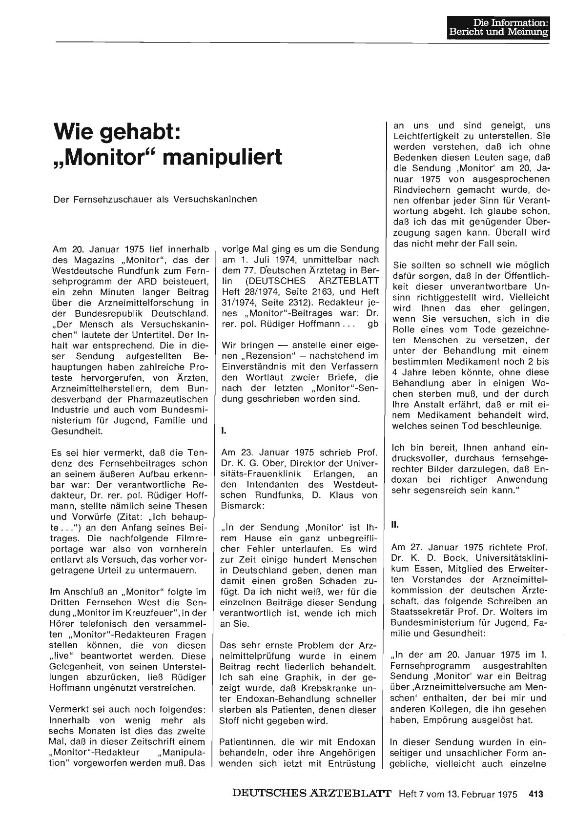 Vorschauseite 1: Wie gehabt: „Monitor“ manipuliert: Der Fernsehzuschauer als Versuchskaninchen