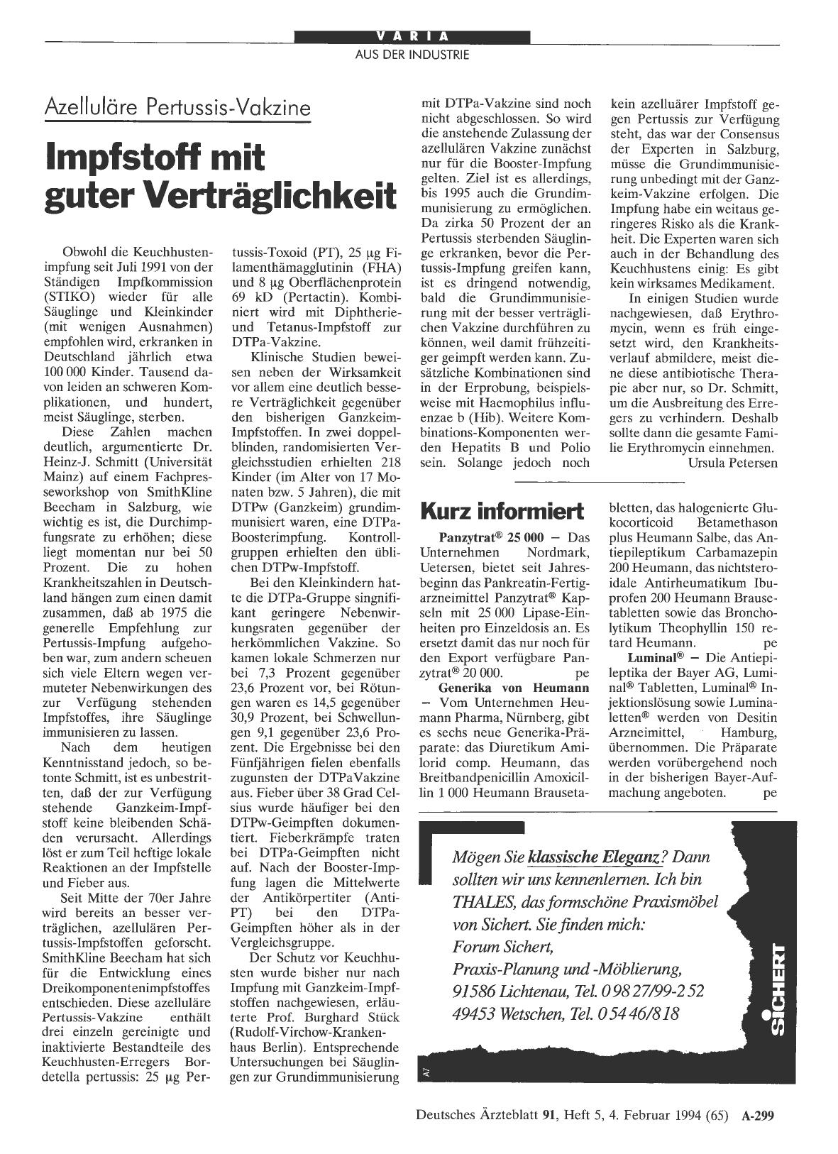 Vorschauseite 1: Azelluläre Pertussis-Vakzine: Impfstoff mit guter Verträglichkeit