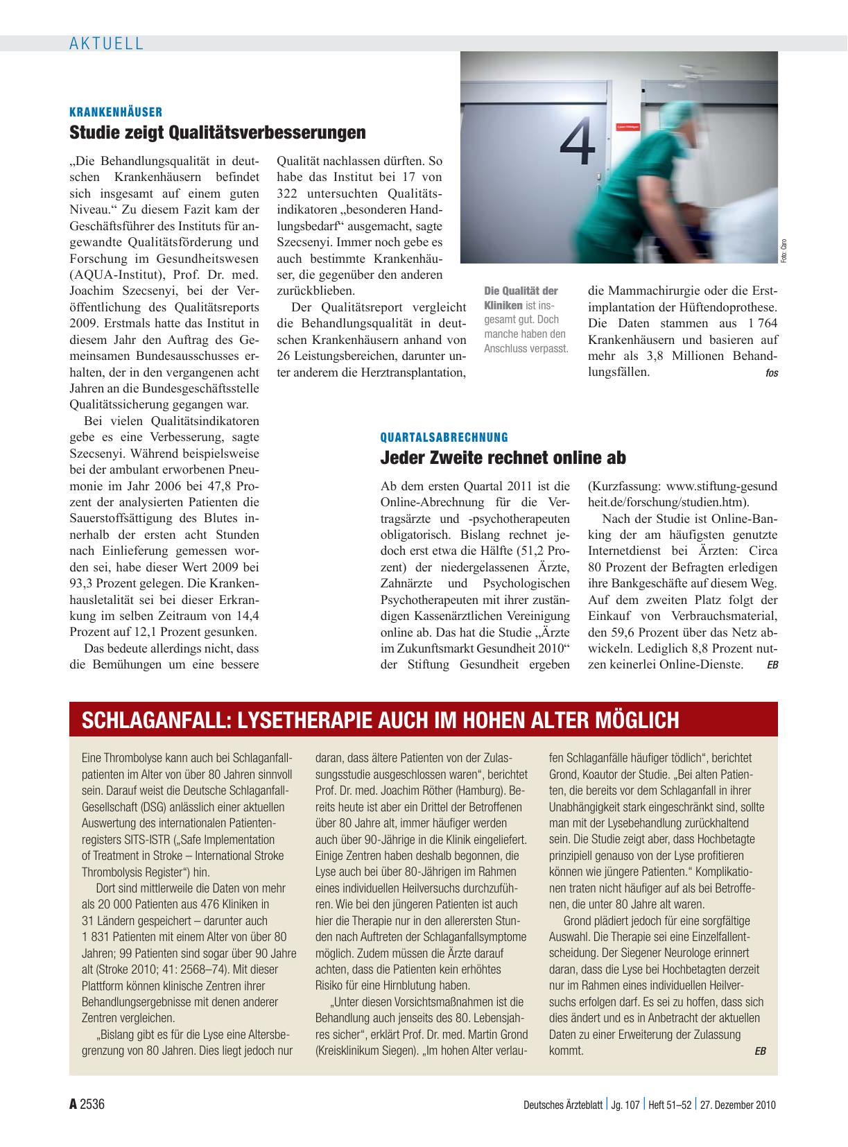 Vorschauseite 1: Schlaganfall: Lysetherapie auch im hohen Alter möglich