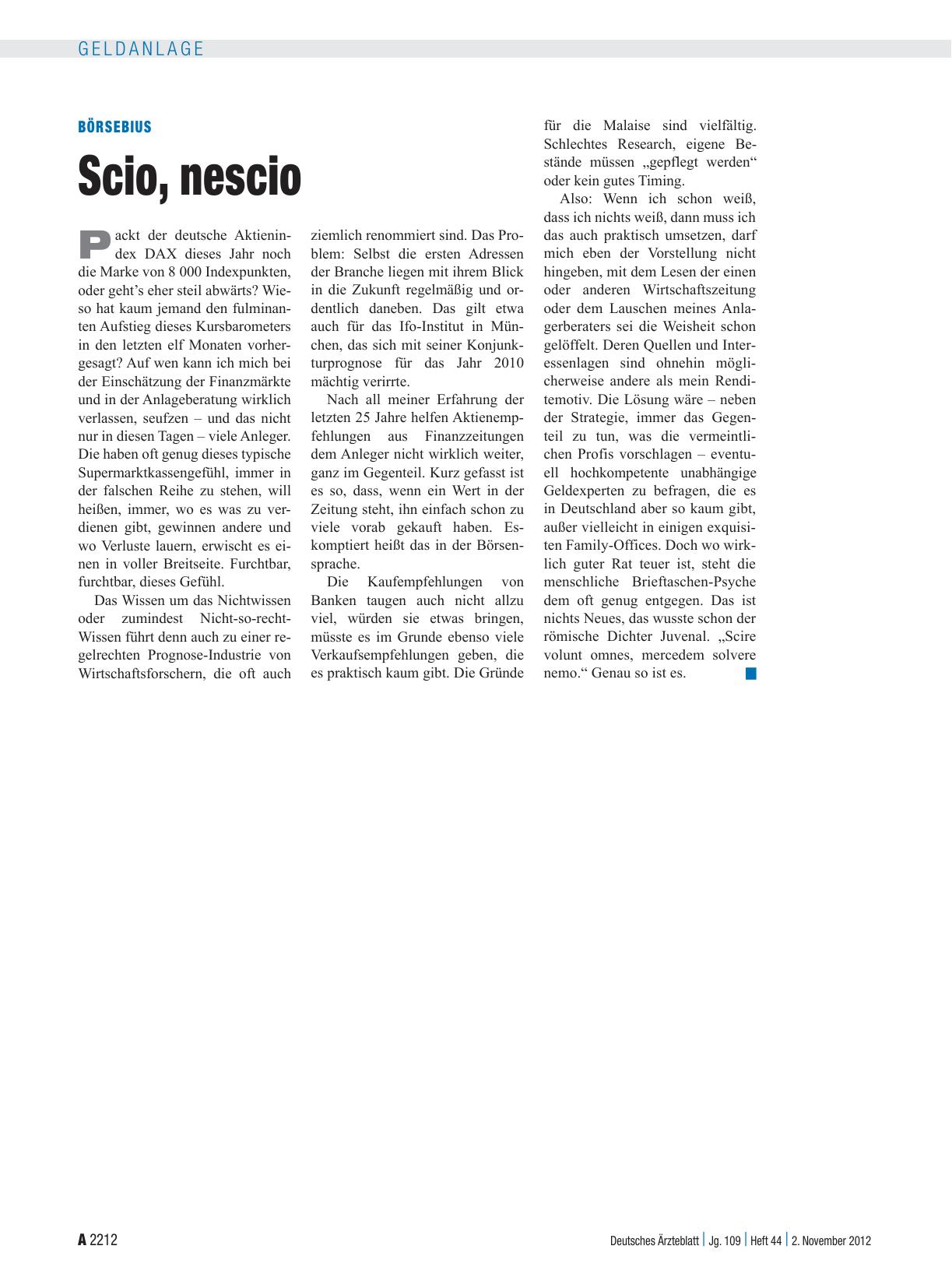 Vorschauseite 1: Börsebius: Scio, nescio