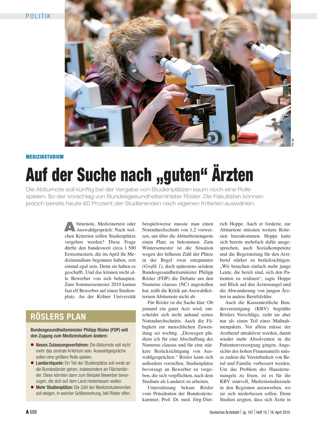 Vorschauseite 1: Medizinstudium: Auf der Suche nach „guten“ Ärzten
