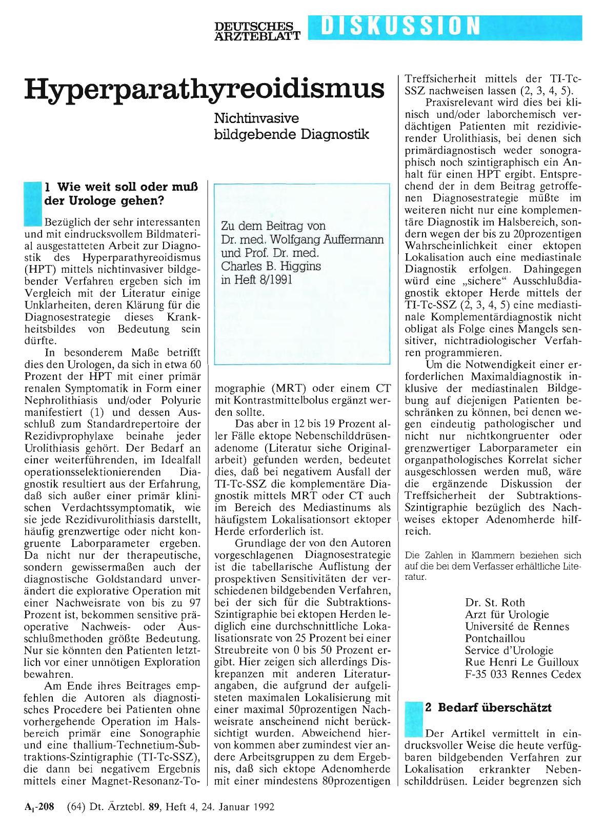 Vorschauseite 1: Hyperparathyreoidismus: 1 Wie weit soll oder muß der Urologe gehen?