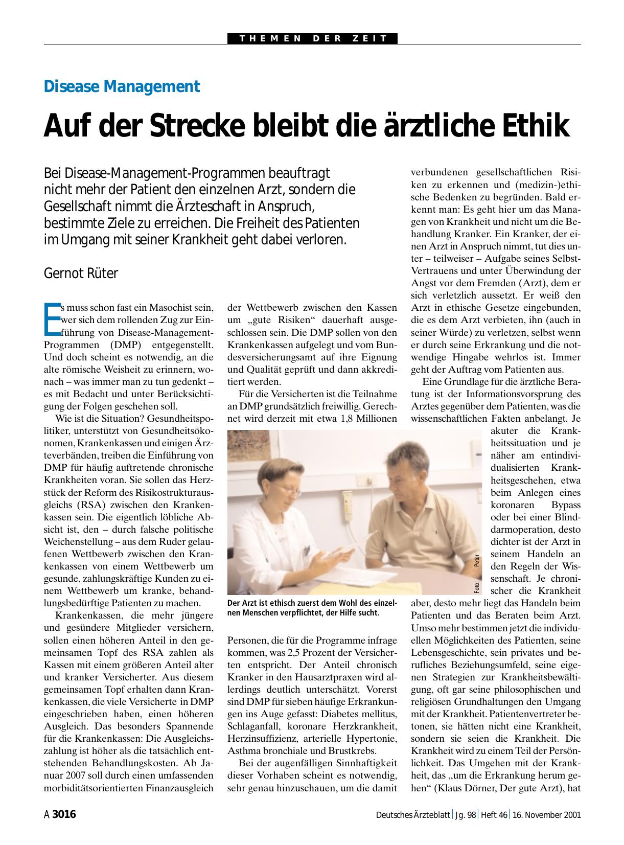 Vorschauseite 1: Disease Management: Auf der Strecke bleibt die ärztliche Ethik
