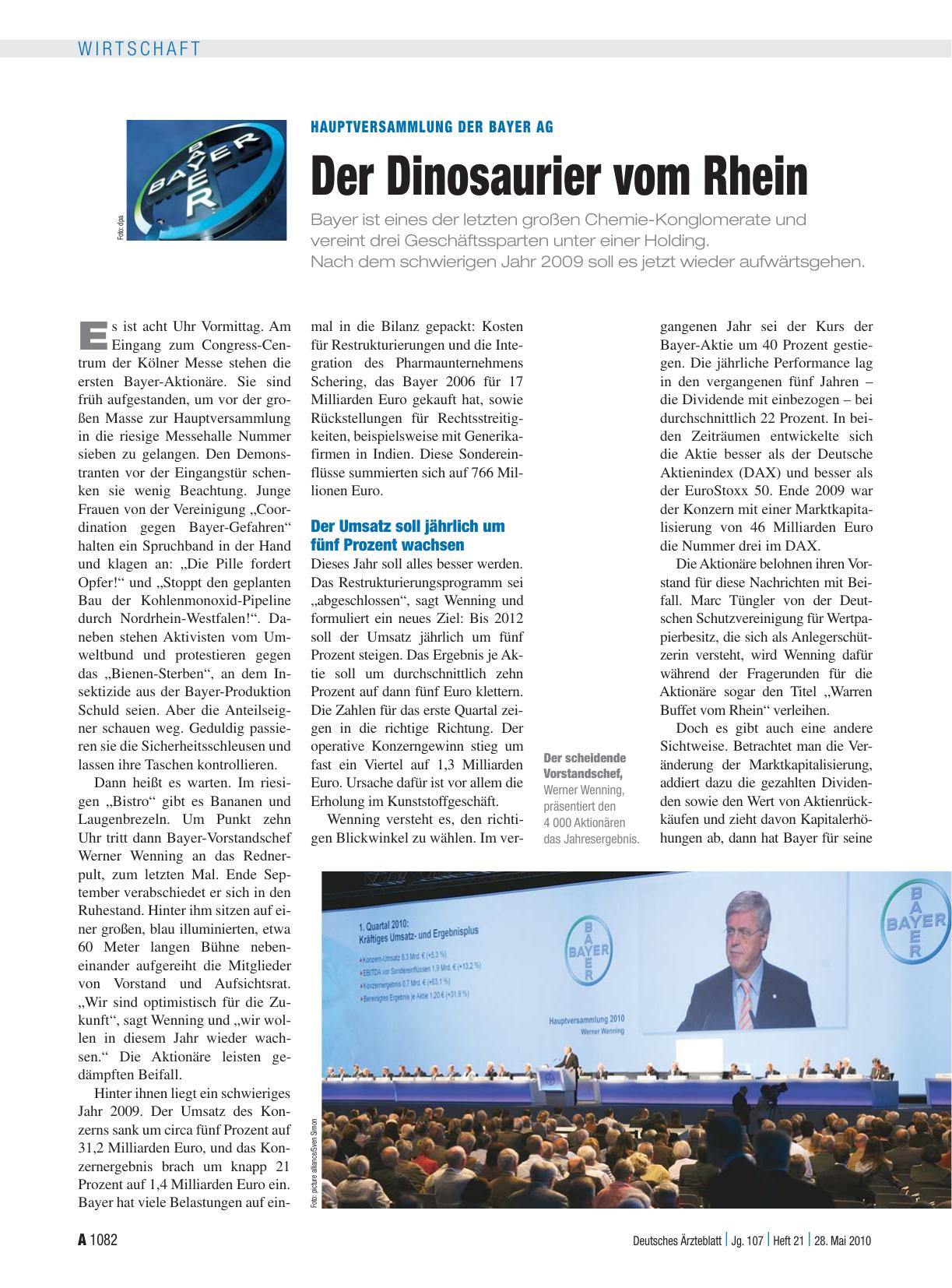 Vorschauseite 1: Hauptversammlung der Bayer AG: Der Dinosaurier vom Rhein