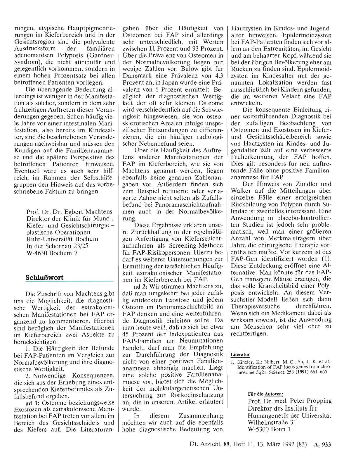 Vorschauseite 1: Familiäre adenomatöse Polyposis: Schlußwort